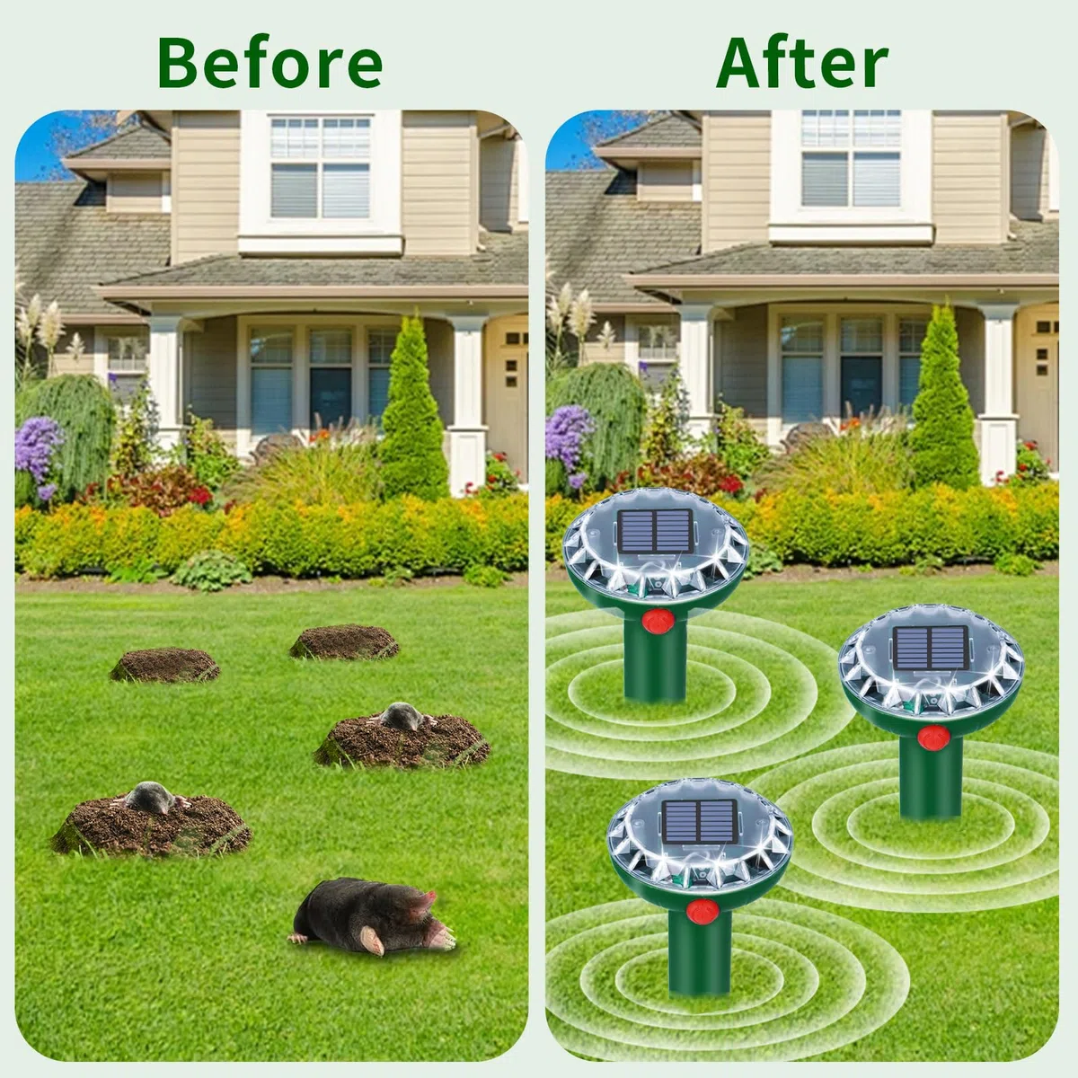 Anti Taupe Solaire Vibration et Ultrasons 6 Pièces,Repulsif Taupe Ultrason Solaire,Répulsif Serpent Ultrason avec IP65 Imperméable,Repousse Les Taupes et Autres Rongeurs pour Le Extérieur et Jardin