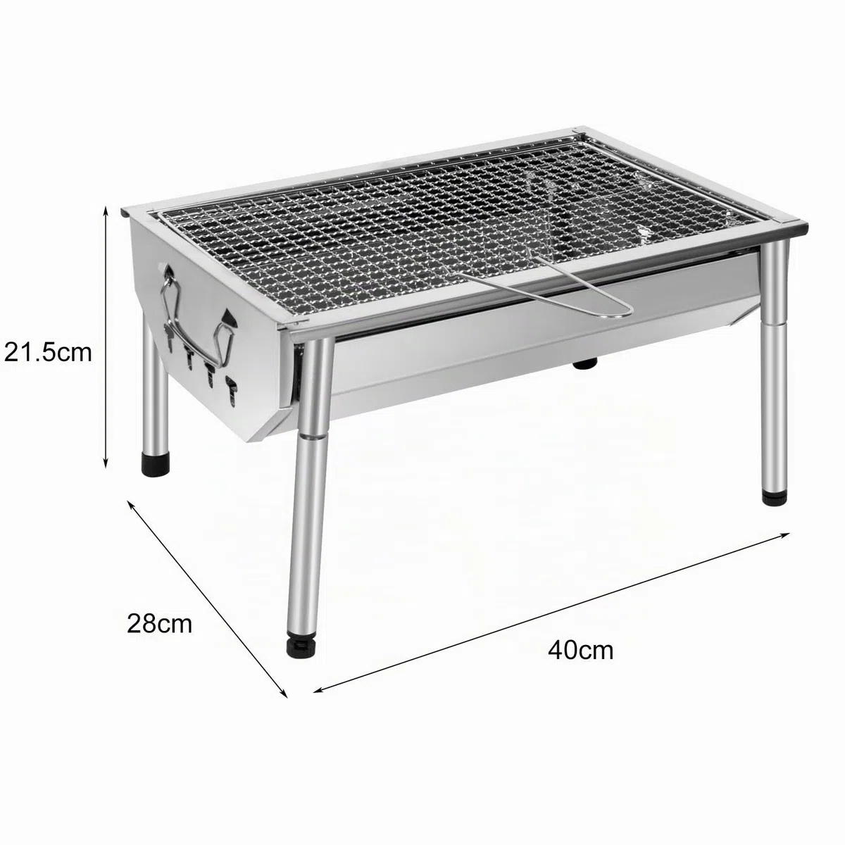Barbecue Charbon de Bois INOX Ajustable Barbecue Démontable en Acier Portable BBQ Exterieur Grille sur Pied pour Jardin Pique-Nique Camping
