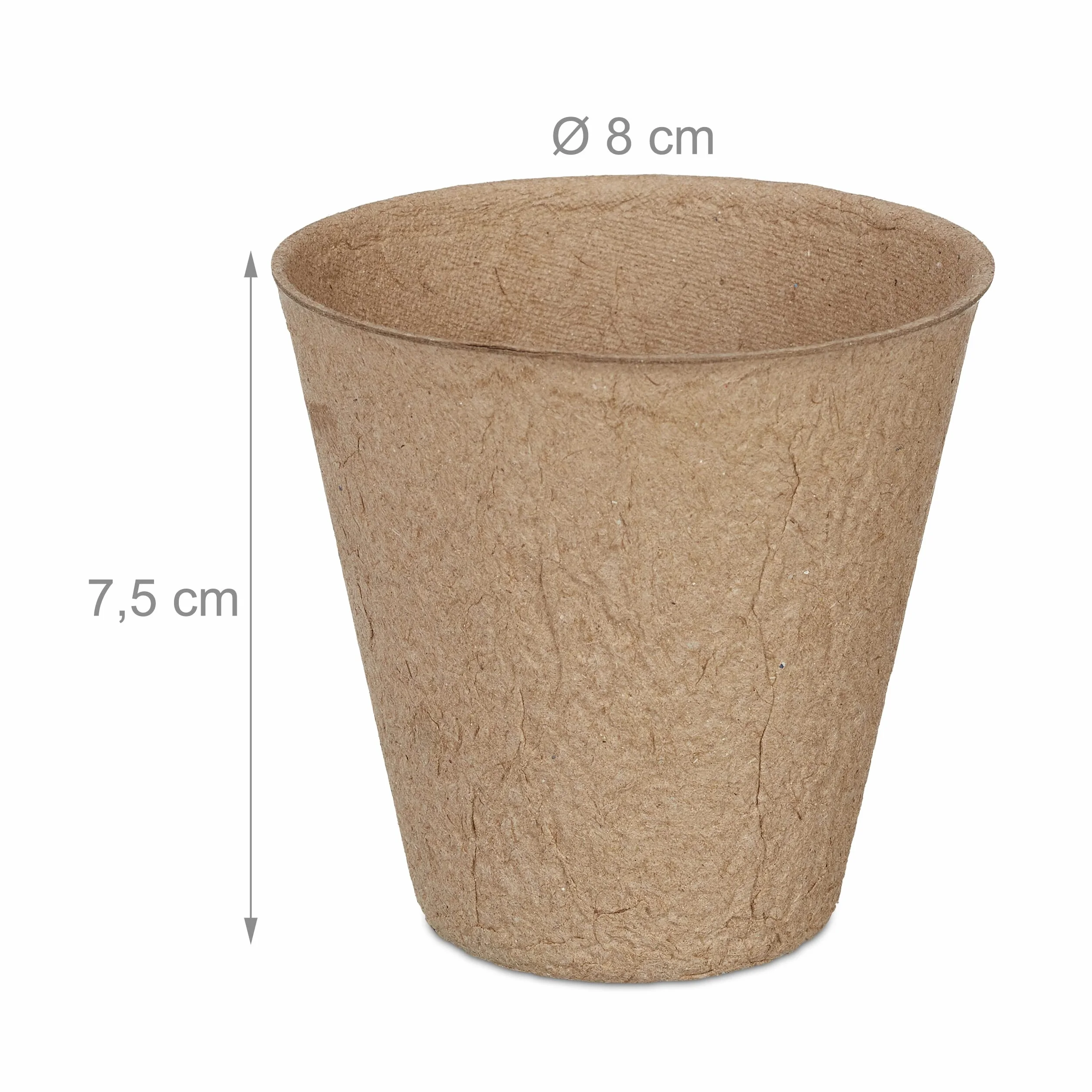 relaxdays Godets semis Lot de 120, Cellulose, H x D 7,5 x 8 cm, Pots de Jardinage Ronds, Petit, Nature
