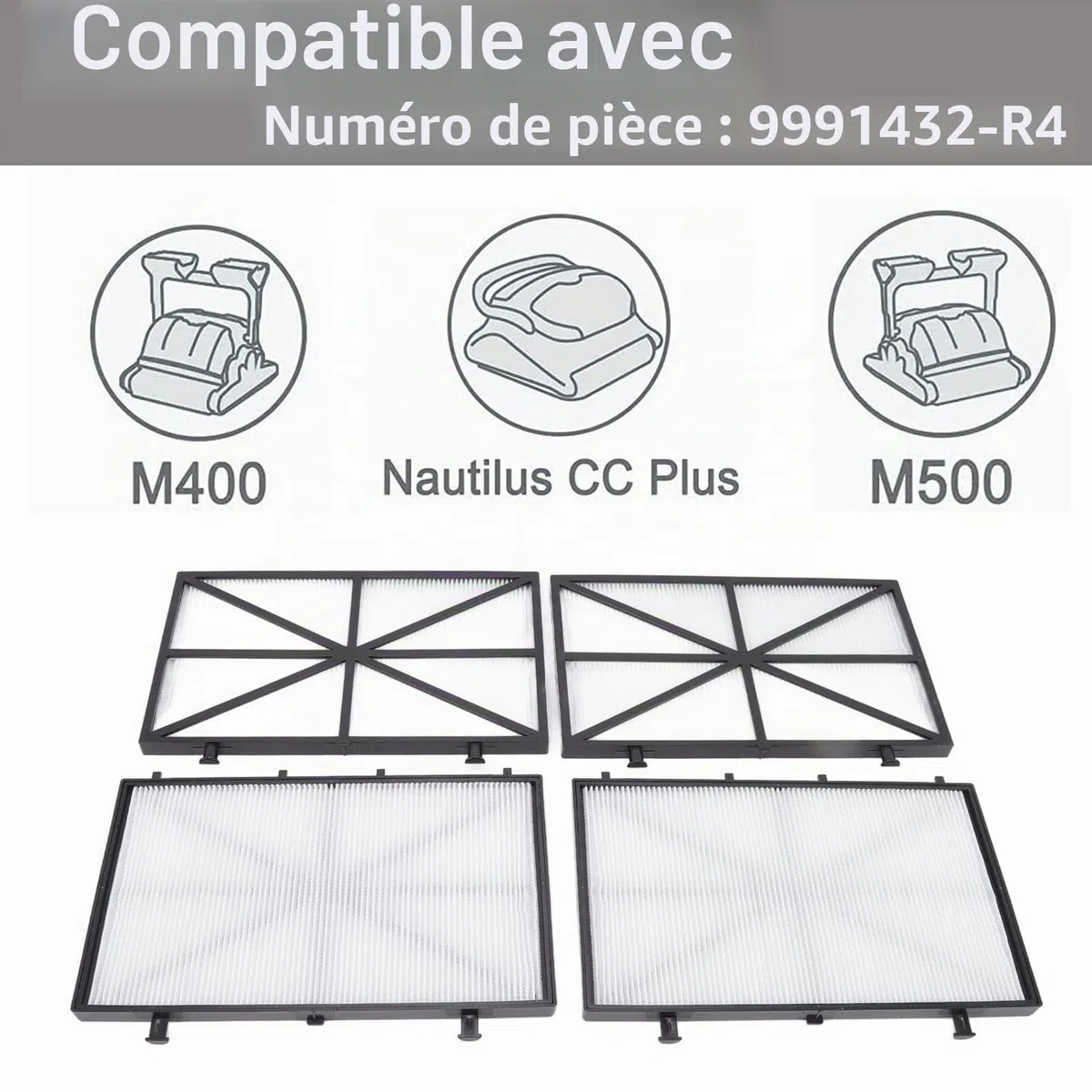 Filtres de Robot de Piscine, 4pcs Filtre Robot Dolphin M400/M500, Cartouches de Filtre à Ressort, filtres Ultra-Fins compatibles avec Dolphin Nautilus CC Plus, pour Nettoyeur de Piscine plissée