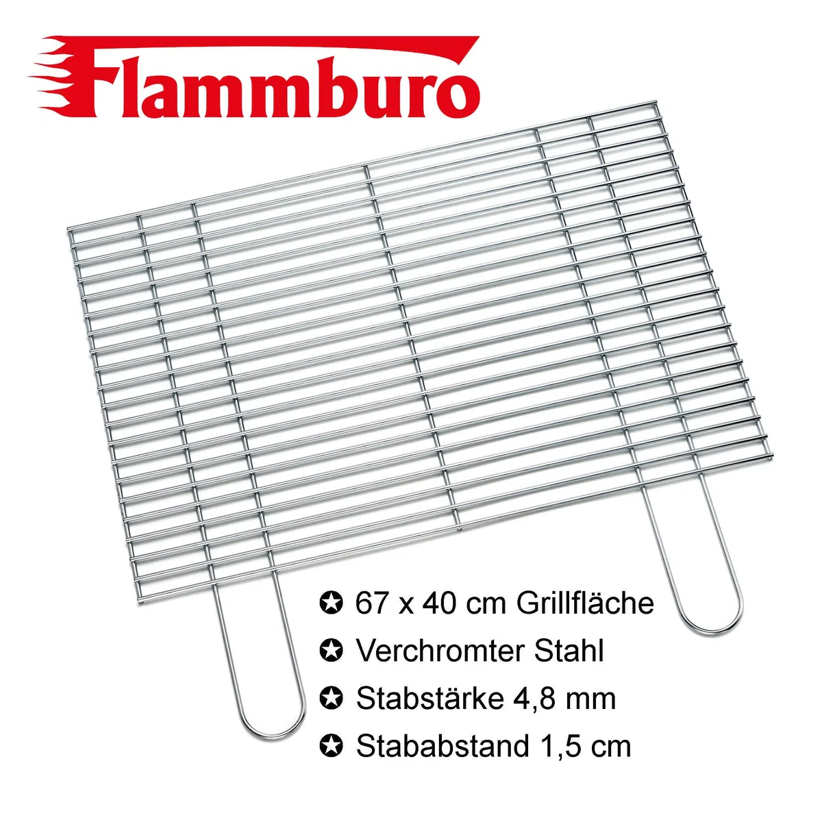 FLAMMBURO Grilles de barbecue rectangulaires 67 x 40 cm – Disponible en différentes tailles, en acier chromé, épaisseur de la tige 4,8 mm, grille de barbecue, grille de barbecue, barbecue (67 x 40 cm)