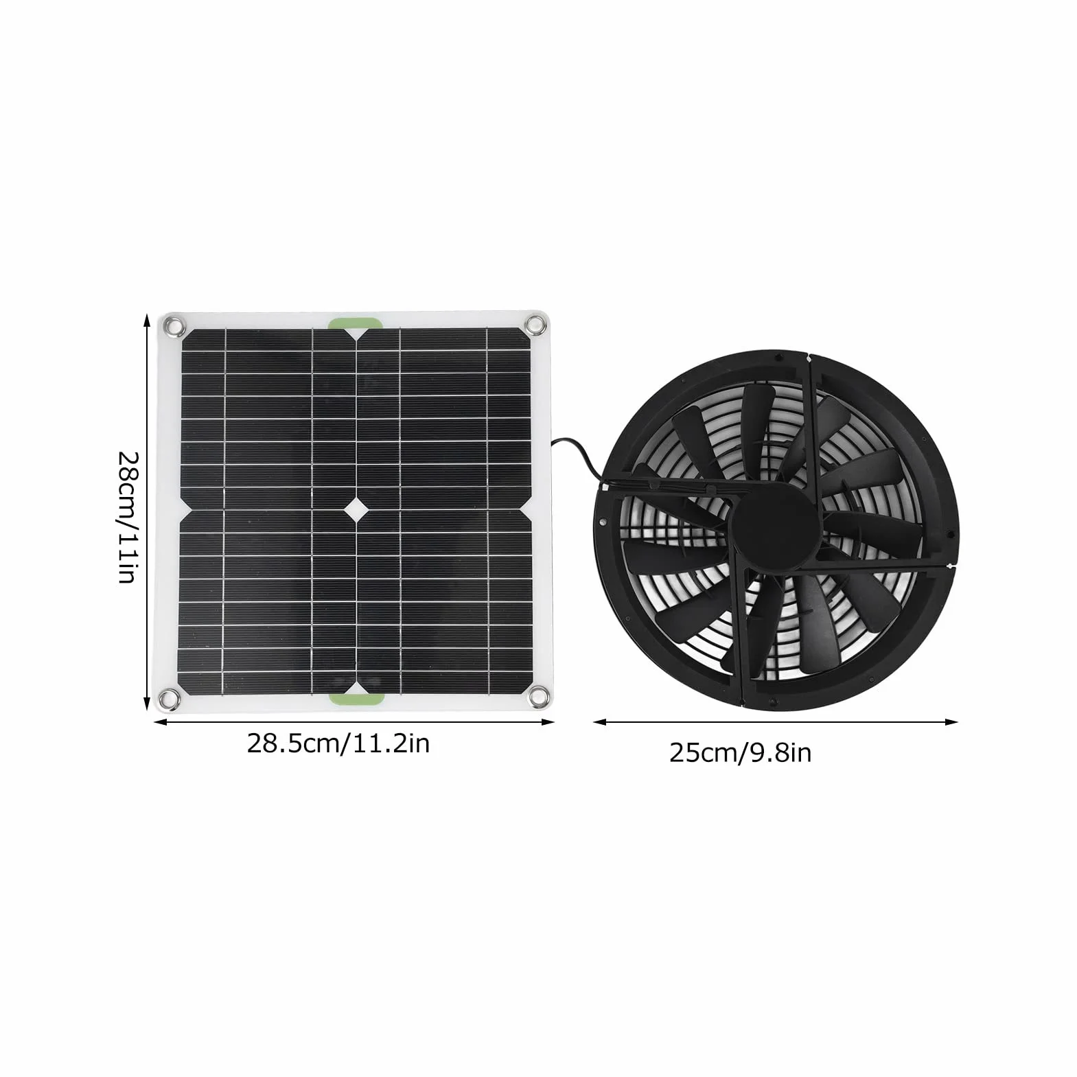 Kit de panneau solaire de 25,4 cm 100 W - Étanche - Panneau solaire rond - Ventilateur d'échappement pour poulailler, serre et abri de jardin