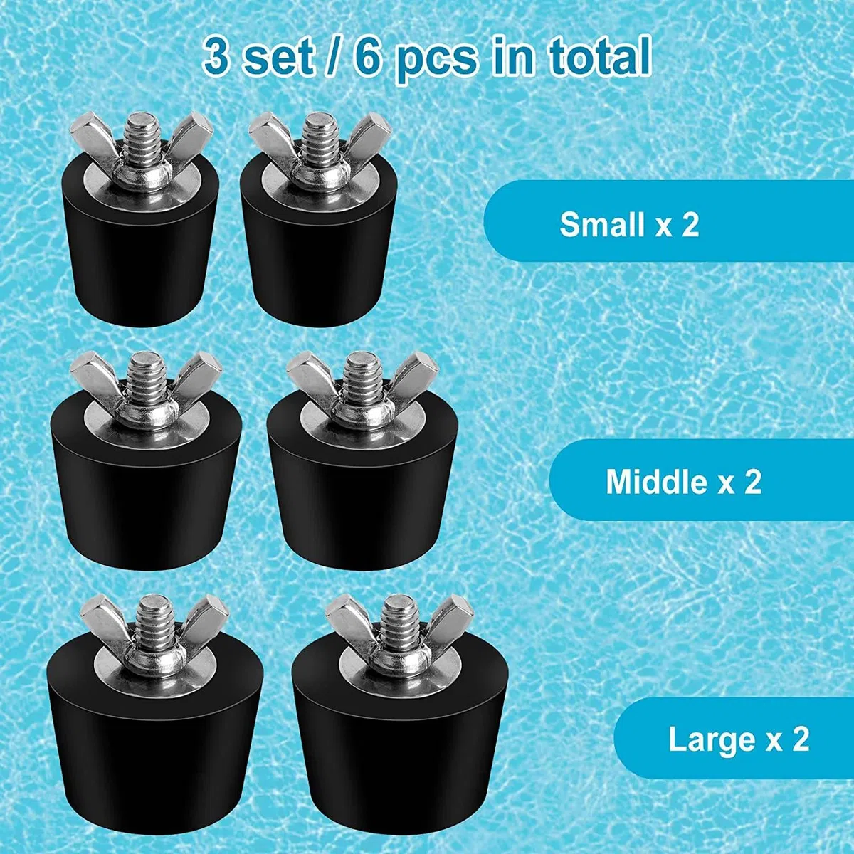 Lot de 6 Bouchons D'Hivernage de Piscine de 3 Tailles pour Trous de Piscine, Bouchons D'Expansion pour éCumoire de Piscine Hors Sol