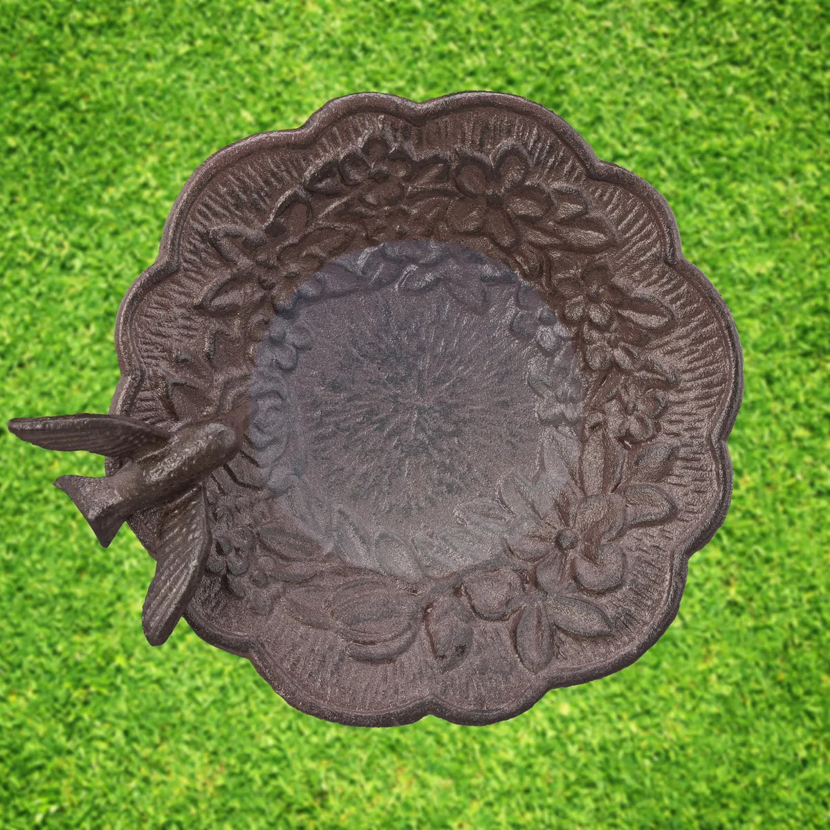 Relaxdays Abreuvoir en Fonte sur Colonne, Décoration pour Jardin,mangeoire avec Soucoupe pour Oiseaux Sauvages 40 cm, Haut Brun, Marron
