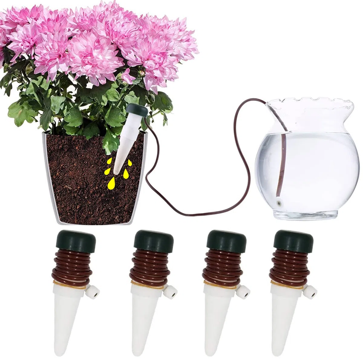 Irrigation Goutte a Goutte Bouteille, 4 Pièces Arrosage Goutte à Goutte en Céramique Arroseur Automatique Plantes Système D'Irrigation Automatique pour Jardin Maison Intérieur Extérieur