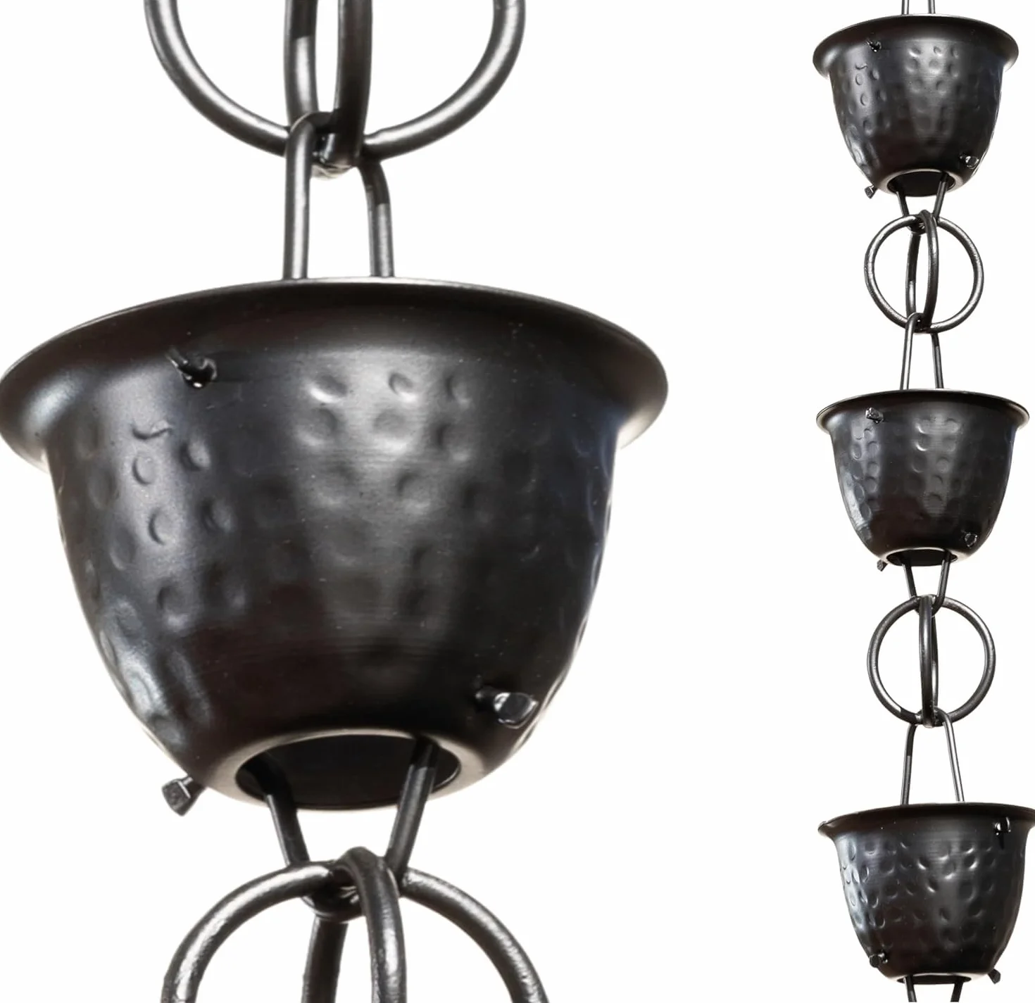 Monarch Rain Chains Chaîne de Pluie décorative en Aluminium martelé avec revêtement en Poudre Noire de 2,6 m pour gouttières, Tuyau de Descente de Rechange en Aluminium Noir