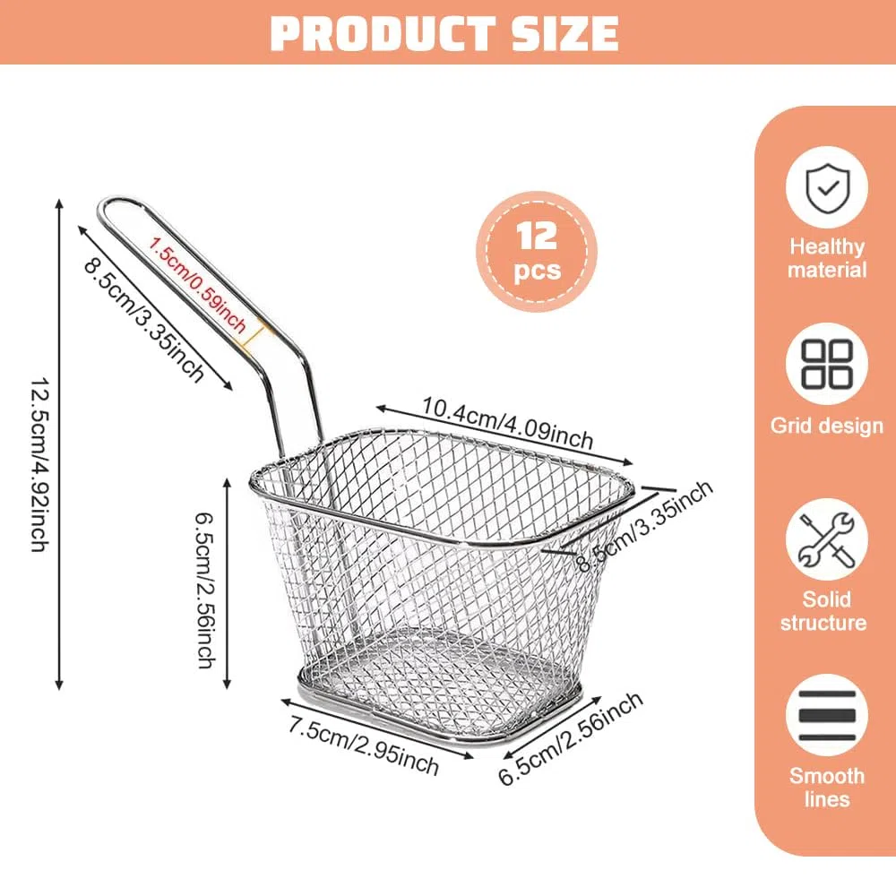 Panier à Frites en Acier Inoxydable 12PCS Panier Frites Individuel Inonxydable Mini Paniers à Frites Paniers à Frites Chips Crépine Panier à Frites Individuel pour Frites, Snacks Cestas