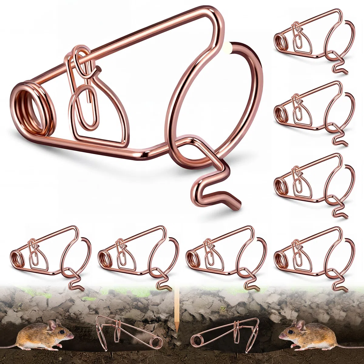Enhon 8 Pièces Professionnel pour Campagnols Et Taupes, Pièges pour Campagnols en Fil d'acier Cuivré, sans Poison - Aucun Appât Nécessaire, Efficace Contre Les Et Les Taupes dans Le Jardin