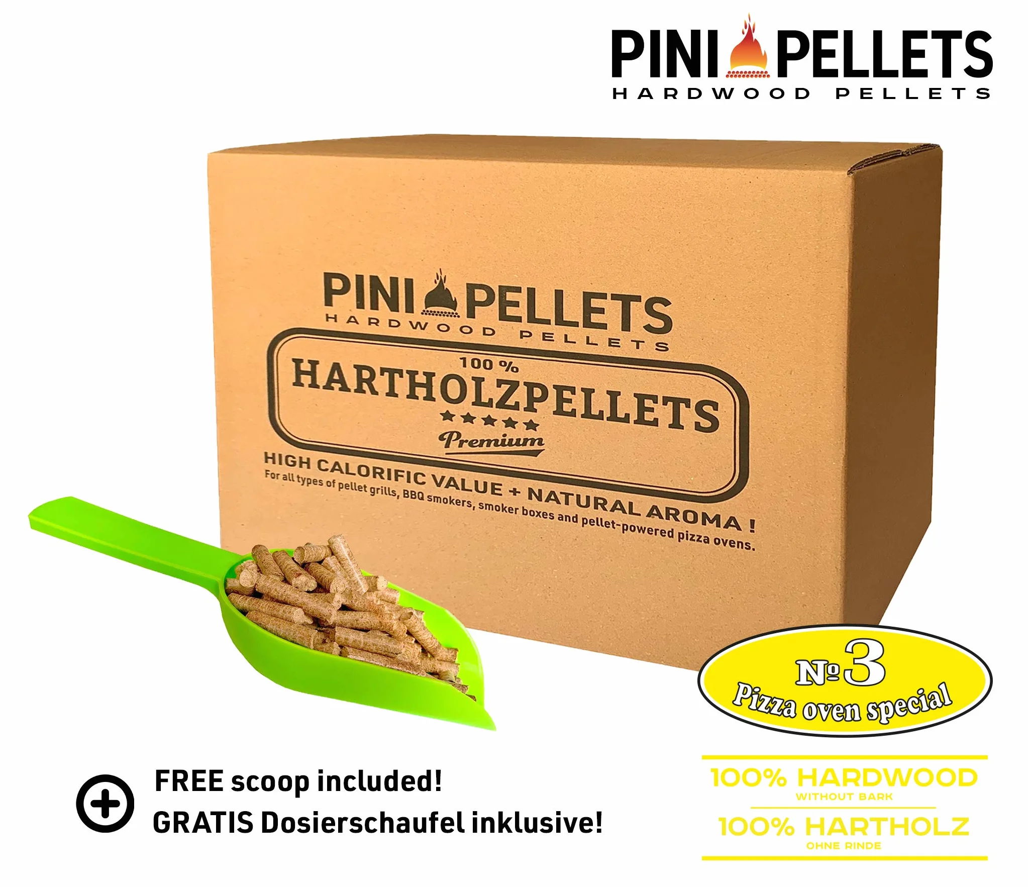 PINI Pellets de Bois Dur №3 Pizza Four spécial 10 Kg pour Four à Pizza à Pellet