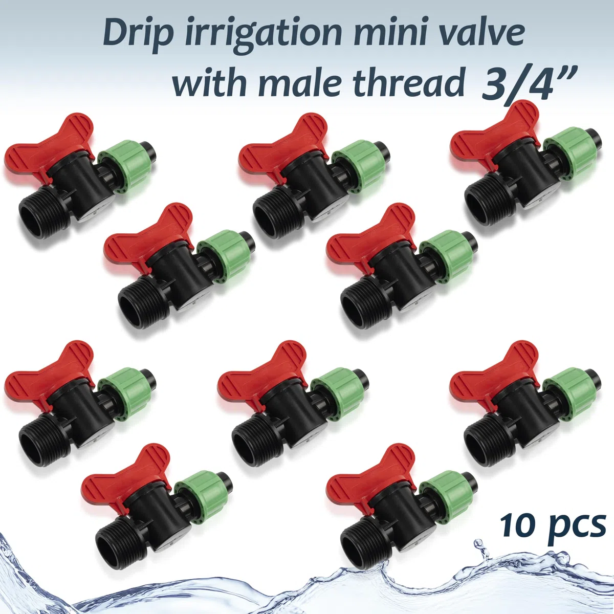 AERZETIX - Lot de 10 Vannes d'Arrêt 3/4" Filetage Externe pour Tuyau d'Irrigation Goutte à Goutte 16 mm en Plastique | Pression Supportée 4 Bars | Robinet Système d'Arrosage Équipement Jardinage