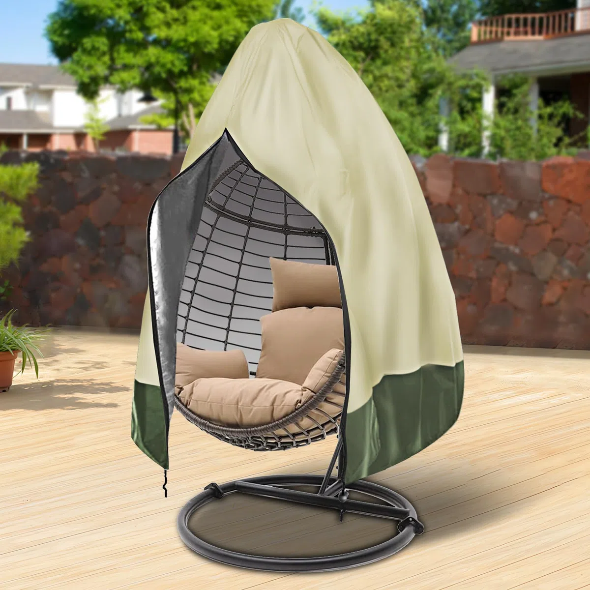 Housse de chaise en forme d'œuf avec fermeture éclair, résistante aux UV, résistante aux UV, housse de chaise en osier coupe-vent pour balancelle de terrasse, housse imperméable pour chaise à