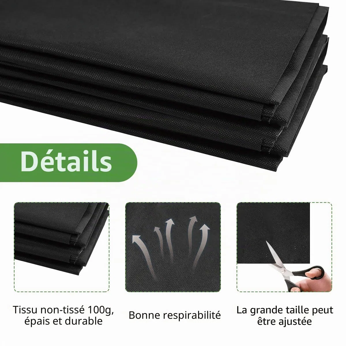 Longzhuo Doublure en tissu pour grand bac à légumes extérieur en tissu non tissé robuste pour jardins surélevés, doublure de jardin recyclable pour bacs à légumes, bacs à herbes (Noir, 160 x 210 cm)