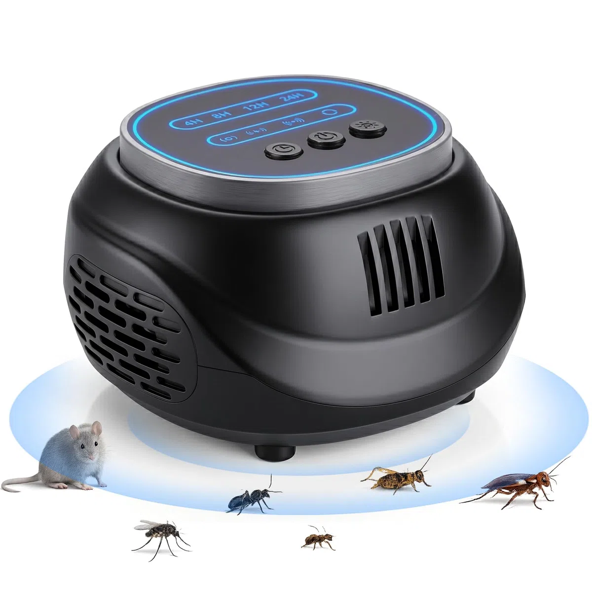 Ultrason Souris et Rats- Contre Les Insectes avec 4 Modes - Repulsif Souris à 360 Degrés - Prévient et Repousse Les écureuilsrats Souris FouineDomestiques Loirs Belettes et Autres Rongeurs(Noir)