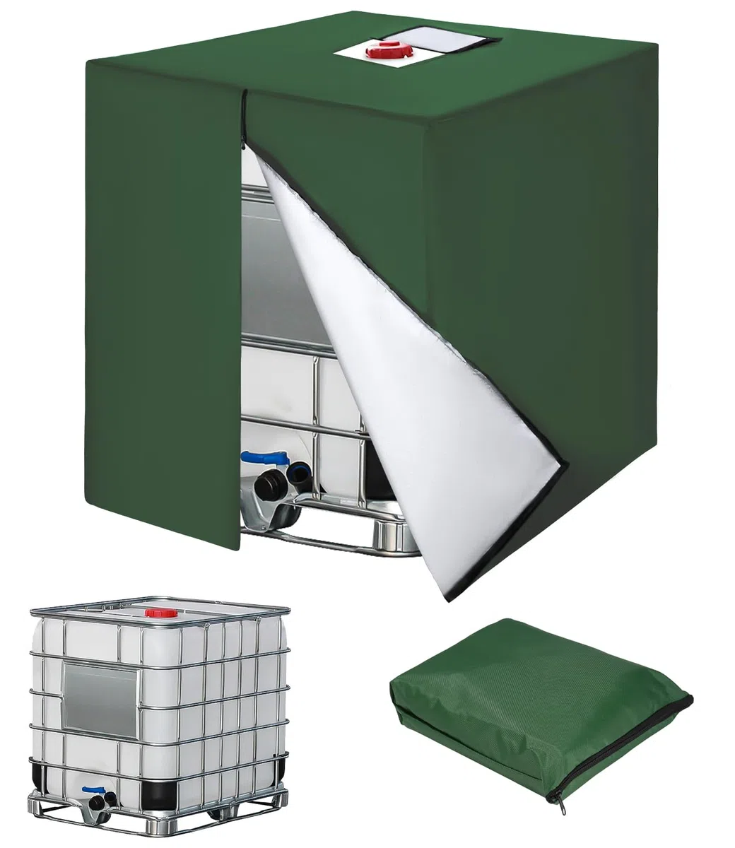 Bache pour Cuve 1000L IBC, 420D Réservoir d'eau Couvercle, Anti-UV Housse Protection Cuve, Bâche de Protection Cuve IBC avec Fermeture éclair, 120 x 100 x 116 cm(Vert)