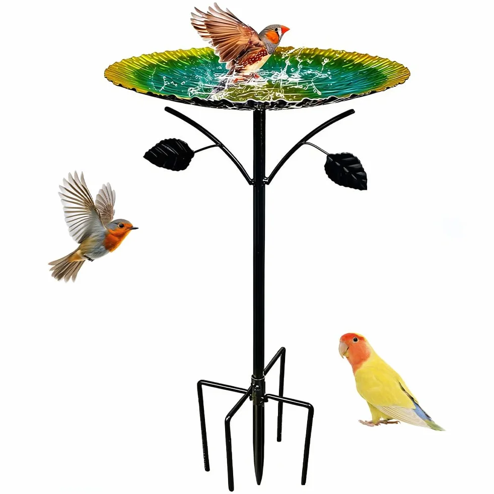 Grand bain d'oiseaux debout 85 cm avec socle à 5 branches, résistant à l'hiver pour le jardin, bain d'oiseaux résistant au gel pour oiseaux sauvages, abreuvoir d'eau pour oiseaux avec pied