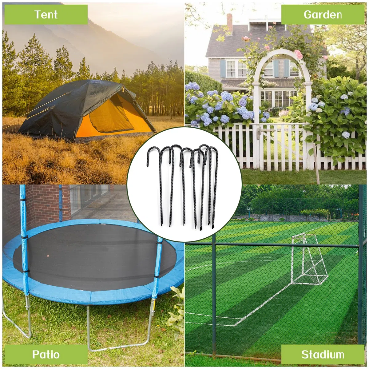 Ancres de Sol 40 CM, 10 Piquets de Fixation en J, Piquets Robustes en Acier Galvanisé pour sécuriser la clôture, Les auvents, Le Trampoline
