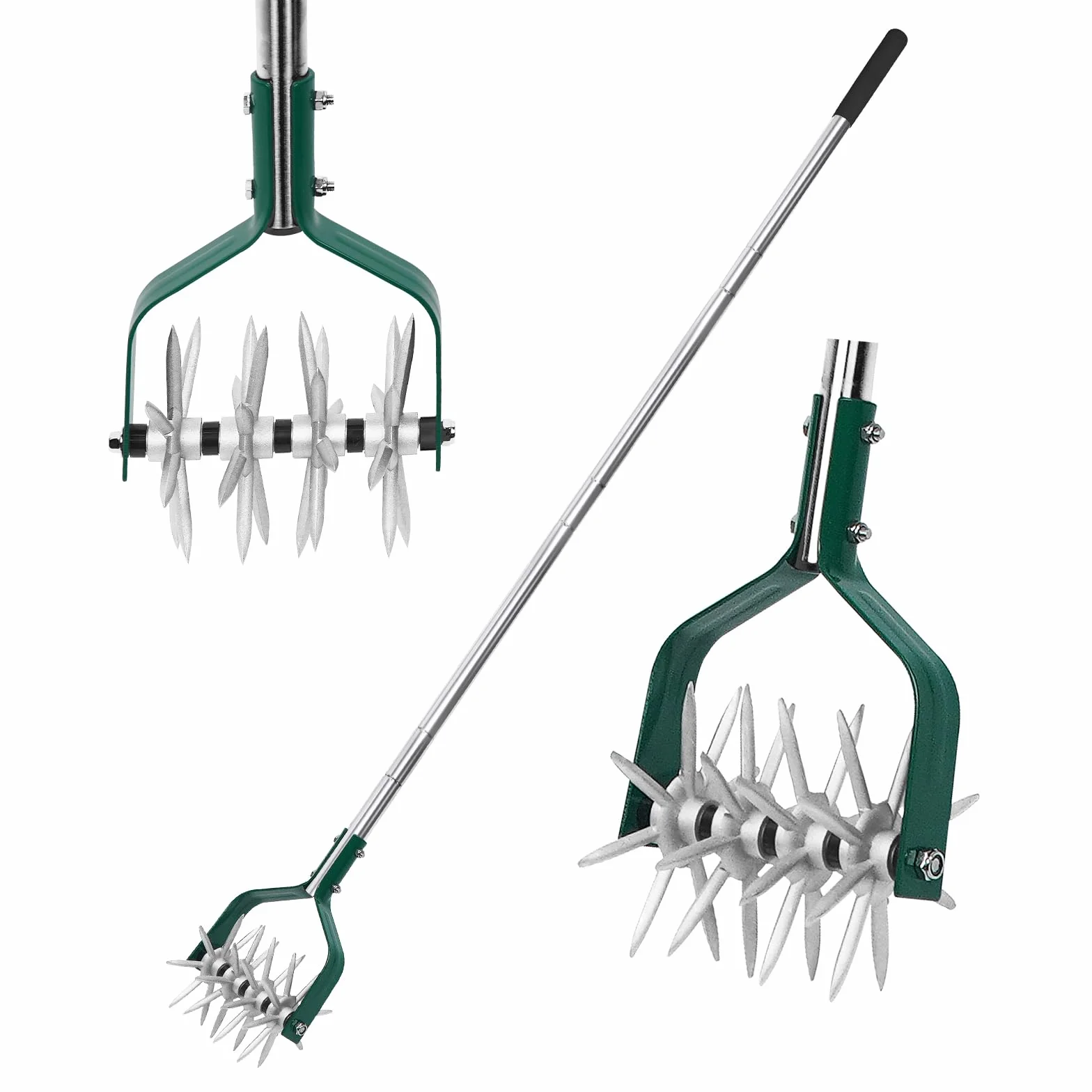 YEELOR Motoculteur de jardin avec manche réglable en acier inoxydable, motoculteur rotatif fin pour le relâchement du sol dans les petits jardins, l'aération de la pelouse, le mélange d'engrais et la