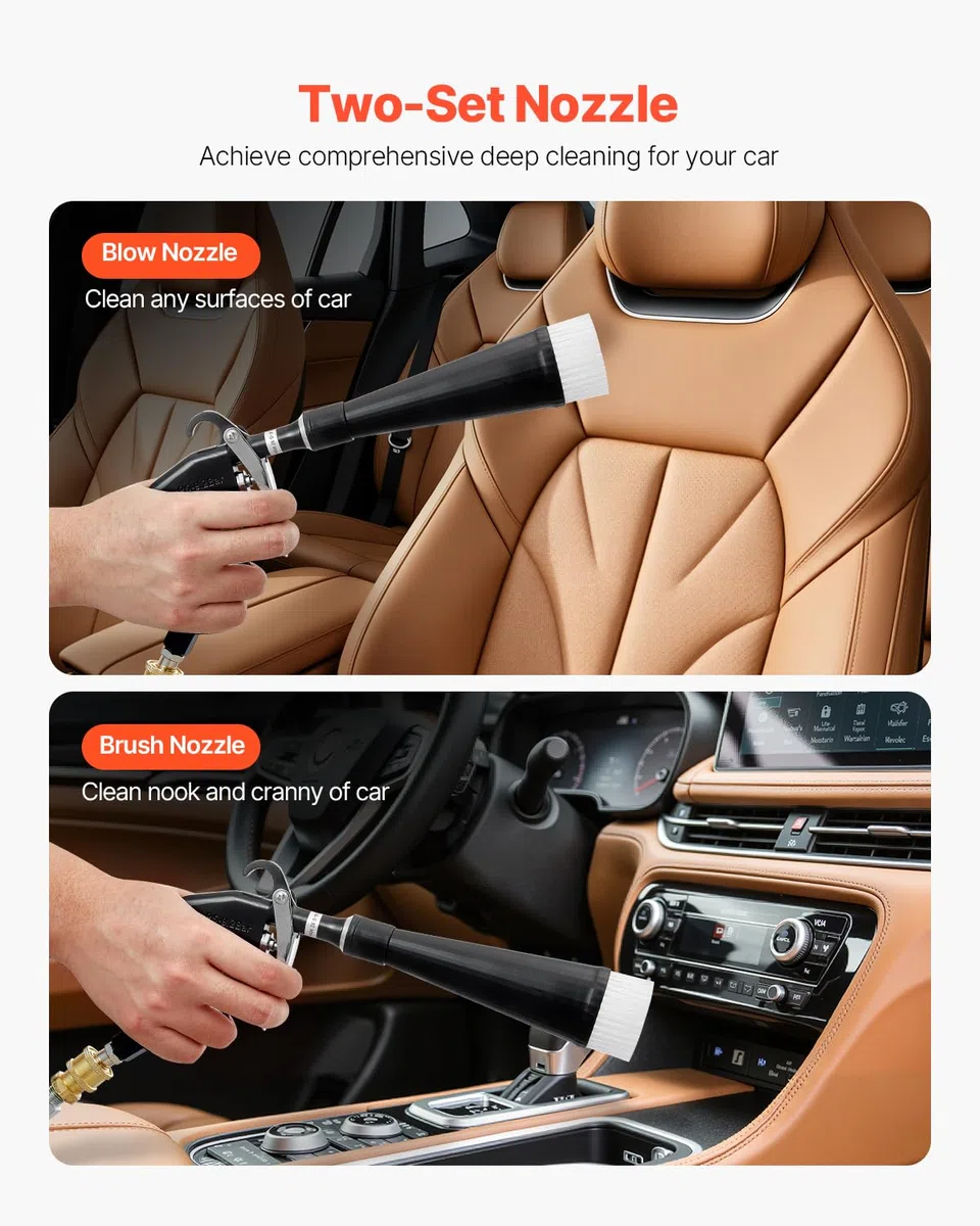 VEVOR Pistolet Nettoyage Voiture à Air Haute Pression 6-9,2 Bars avec 2 Buses, Tuyau Rotatif Aluminium, pour Élimination Saleté Poussière Surface, Fonctionne avec Compresseur d'air 1/4 NPT Non Inclus