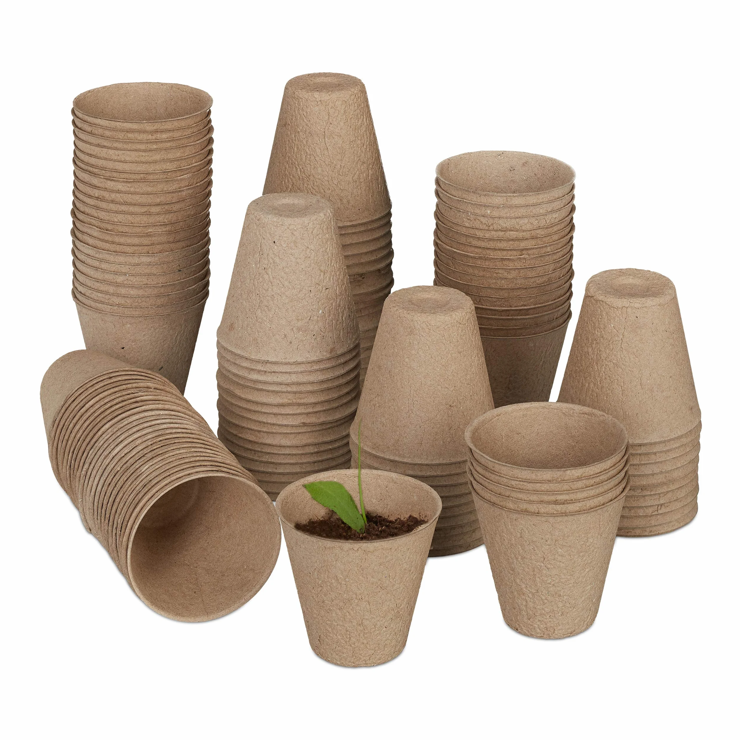relaxdays Godets semis Lot de 120, Cellulose, H x D 7,5 x 8 cm, Pots de Jardinage Ronds, Petit, Nature