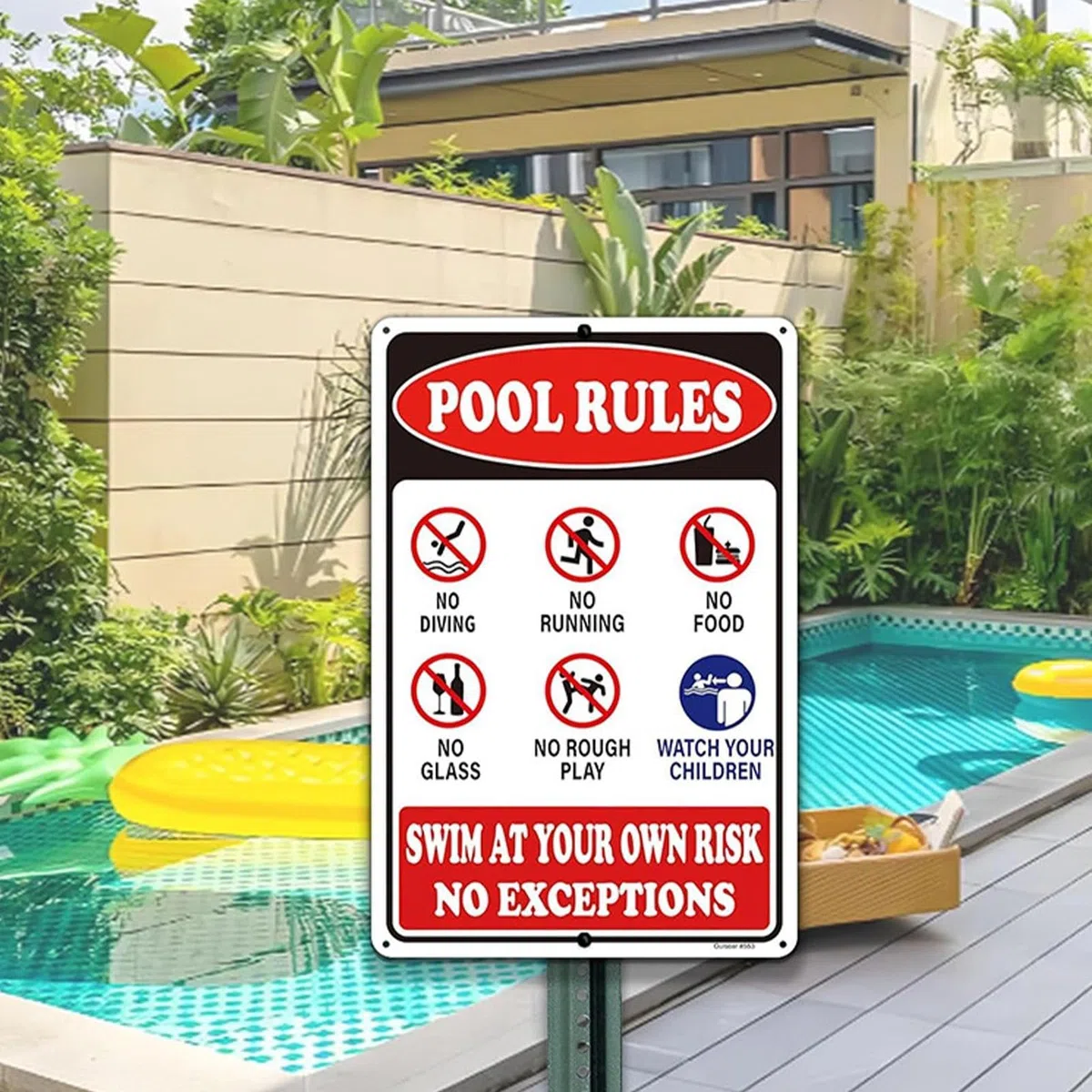 Pool Rules Sign - 8x12 Inch Decorative Plate for Outdoor Decor | Funny Poolside Warning Sign, Waterproof Wall Plaques Perfect for Beach Swimming Backyard Deck Door House Gym Home