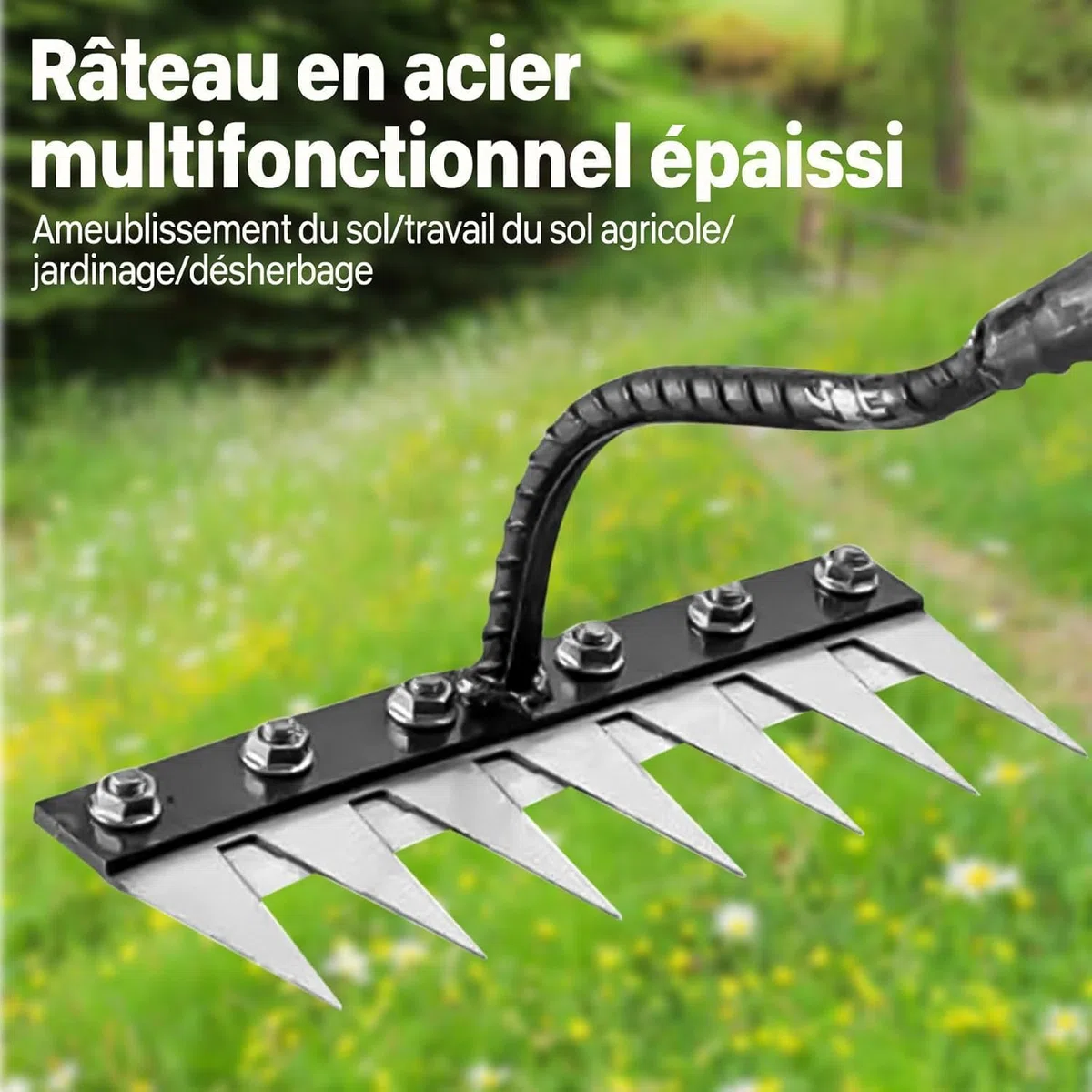 5/6/7/8 Dents Râteau de Désherbage,Outil de Râteau de Désherbage de Jardin Multifonction en Métal pour Désherbage, Ameublissement du Sol, Semis (5 Dents)