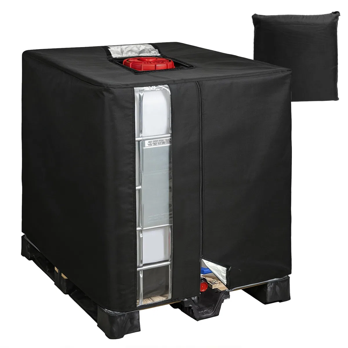 Bache pour Cuve 1000L IBC Anti UV Noir 420D, 120x100x116 cm Housse de Protection pour Cuve 1000L Conteneur IBC, Bâche de Réservoir Cuve d'eau 1000L Couvercle avec Fermeture Éclair