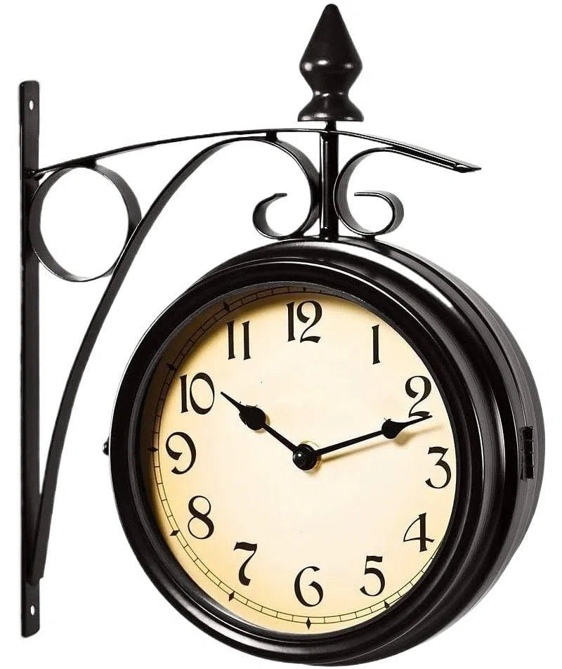 Horloge Exterieure Etanche Horloge Murale, Horloge de Jardin en Acier, Gare, d'extérieur fabriquée à la Main des Deux côtés(Balck)