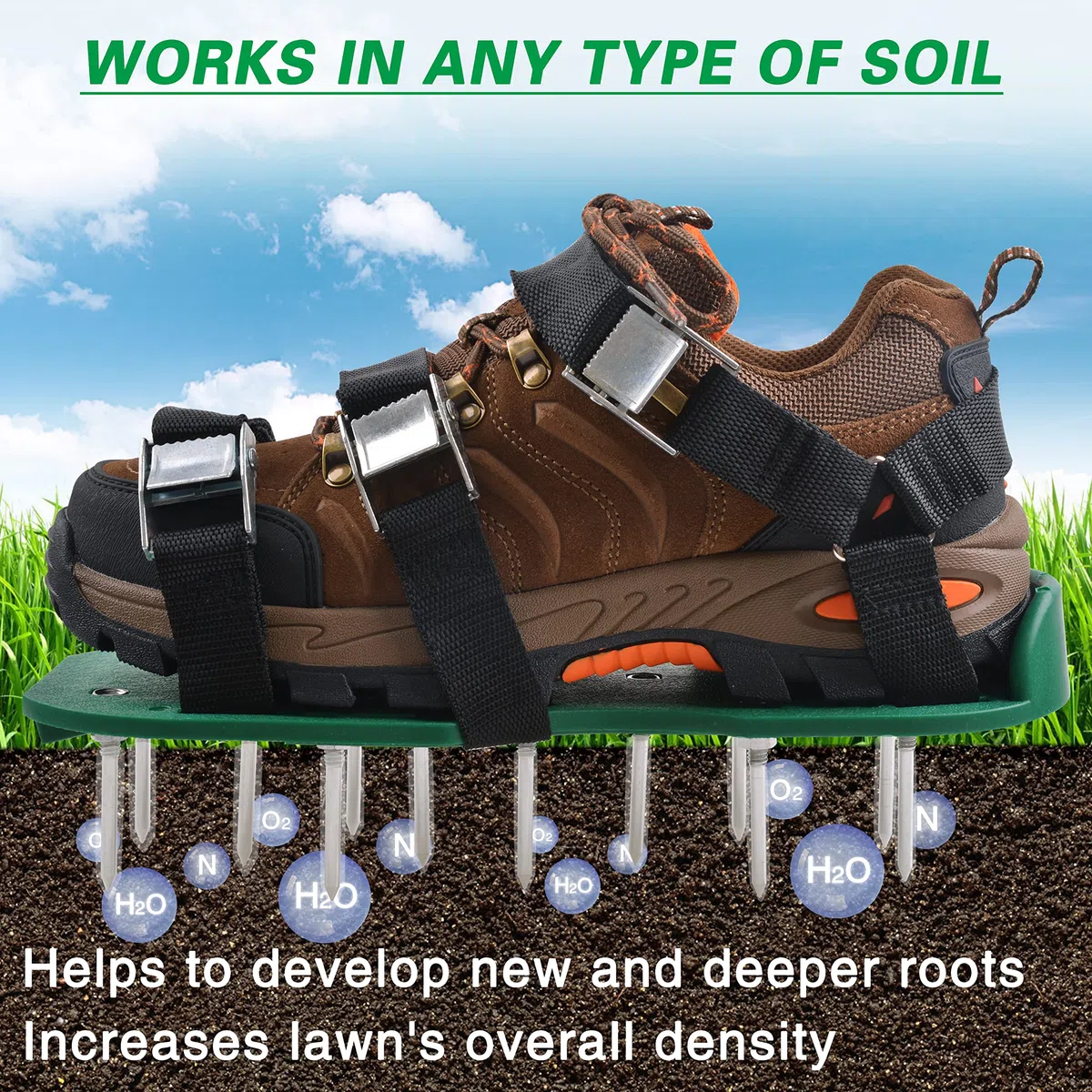 Chaussures aérateurs de pelouse, aérateur d'herbe de jardin, clous en acier robuste, chaussures aérateurs de cour pour aérer efficacement le sol de la pelouse