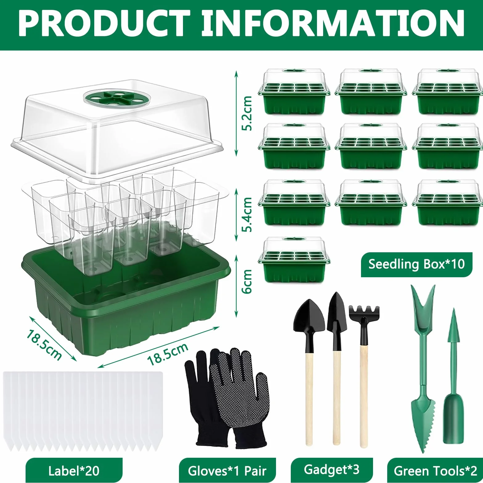 MOYKSRR Mini Serre pour Plantes, 10 Pièces 120 Cellules Intérieure Plateau Semis avec Dôme De Ventilation Et Socle, 20 étiquettes De Plantes, Serre Intérieure Pépinière Boîte Propagateur Jardin