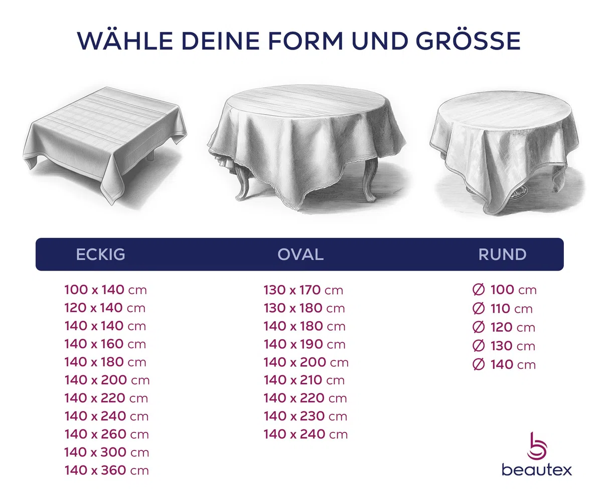 OVAL ROUND ECKIG, nappe de jardin en toile cirée, taille et motif au choix Rund 140 cm Weiß