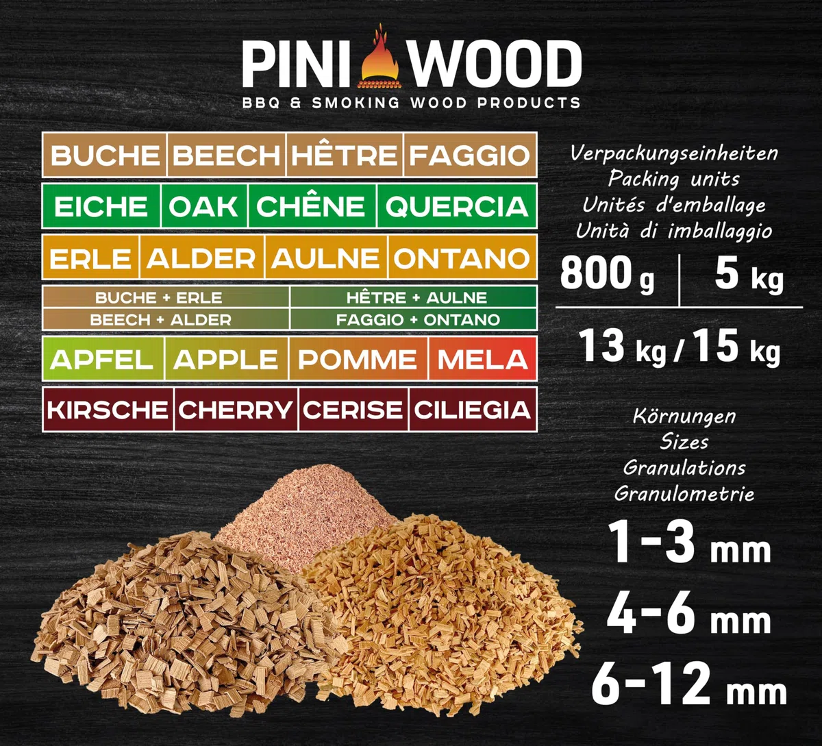 PINI Copeaux de fumage 5 kg de copeaux de fumage en hêtre 6-12 mm Copeaux de fumage 18 l