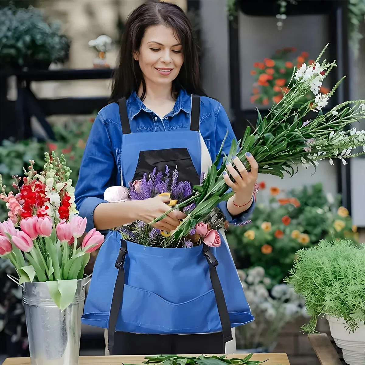 CHENNAN Tablier de jardinage avec poche à fermeture rapide Ajustable Tablier Croisé dans le Dos Imperméable avec Poches Amovibles pour Homme et Femme pour Jardinage Récolte Désherbage Peinture
