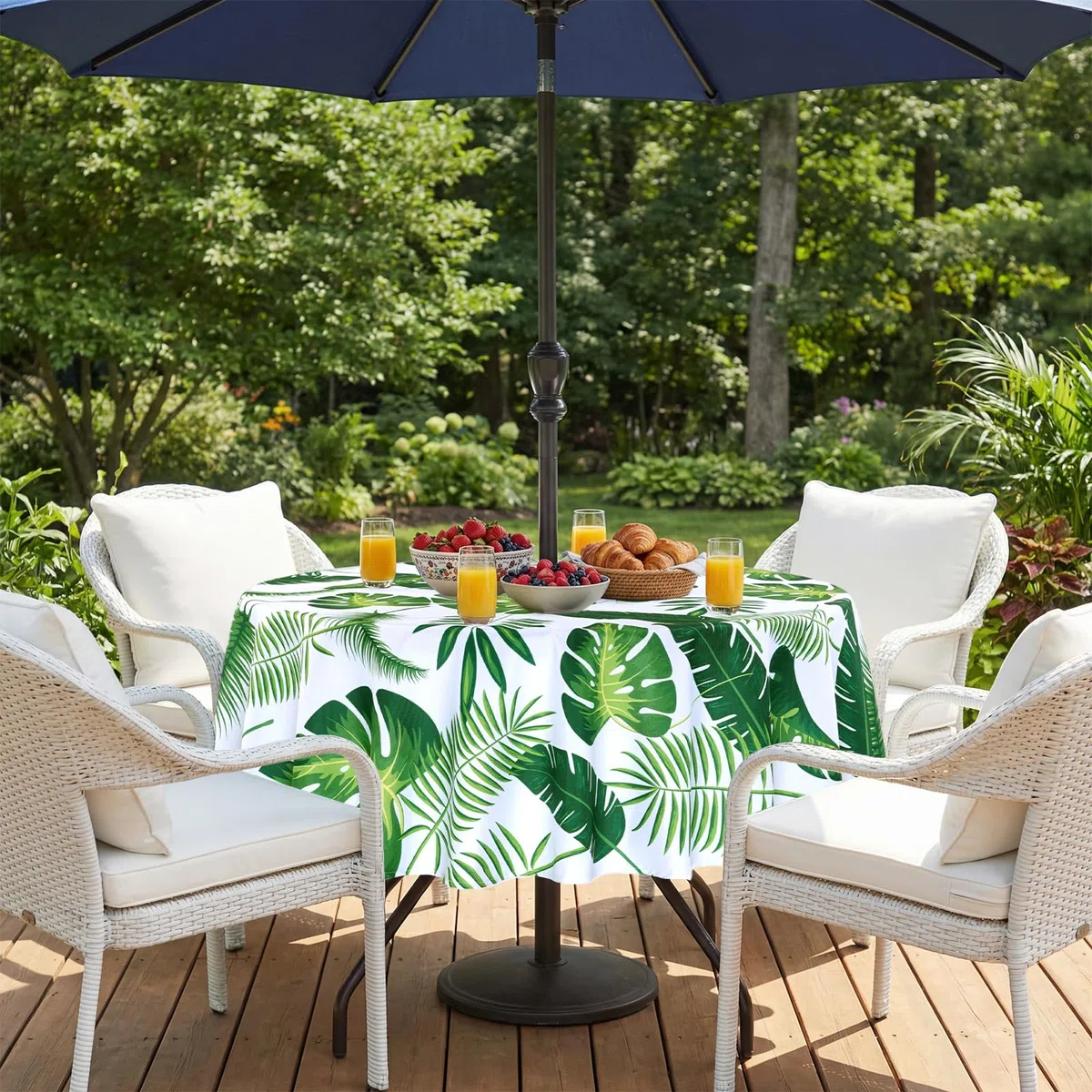 Eternal Beauty Nappe ronde anti-éclaboussures avec trou de parasol et fermeture éclair pour terrasse, jardin, fête et barbecue - 152,4 cm