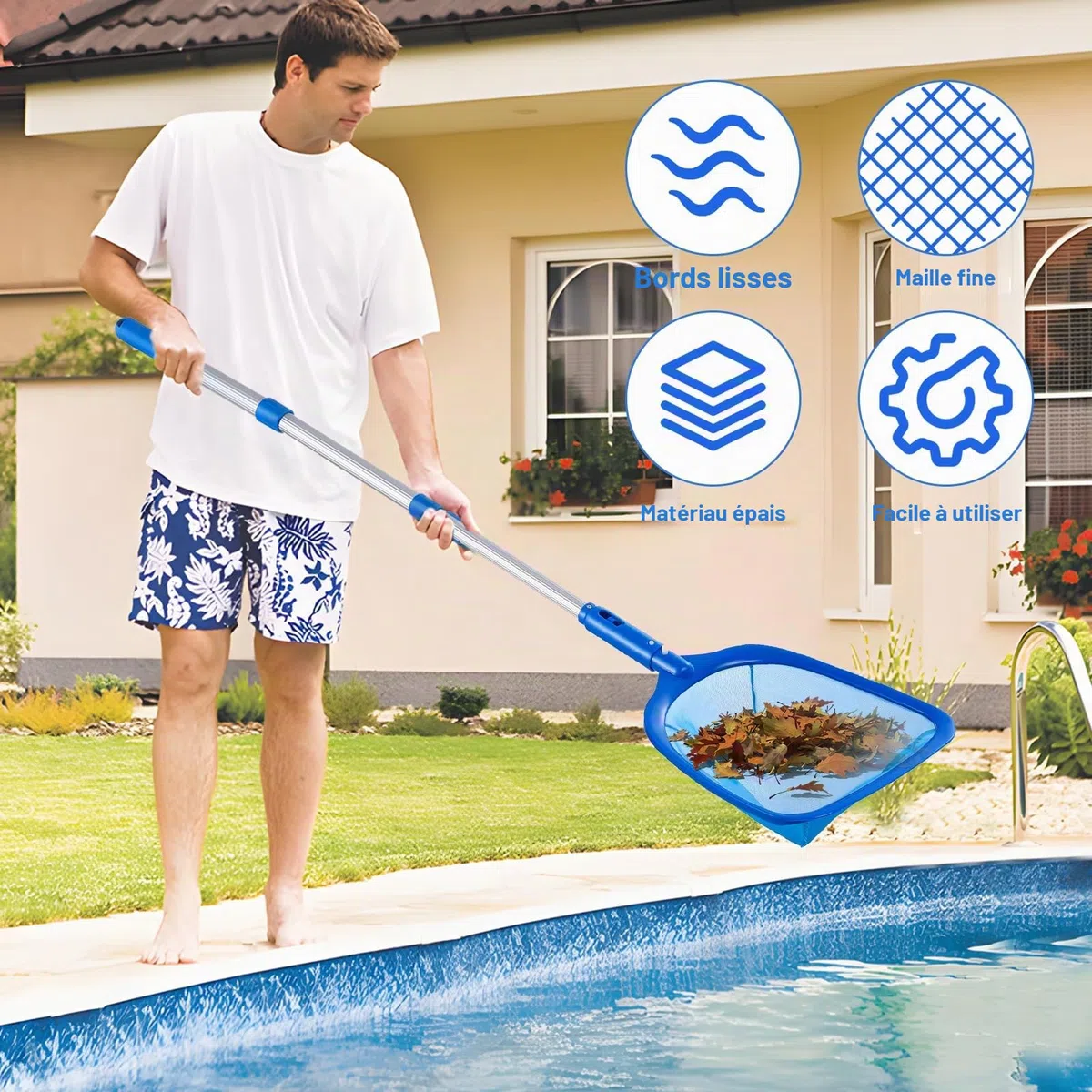 6 Pièces Kit de Piscine Nettoyage, Epuisette Piscine avec 44-88CM Télescopique Réglable, Épuisettes de Surface pour Piscine, Filet de Piscine pour Piscines, Spas, Fontaine