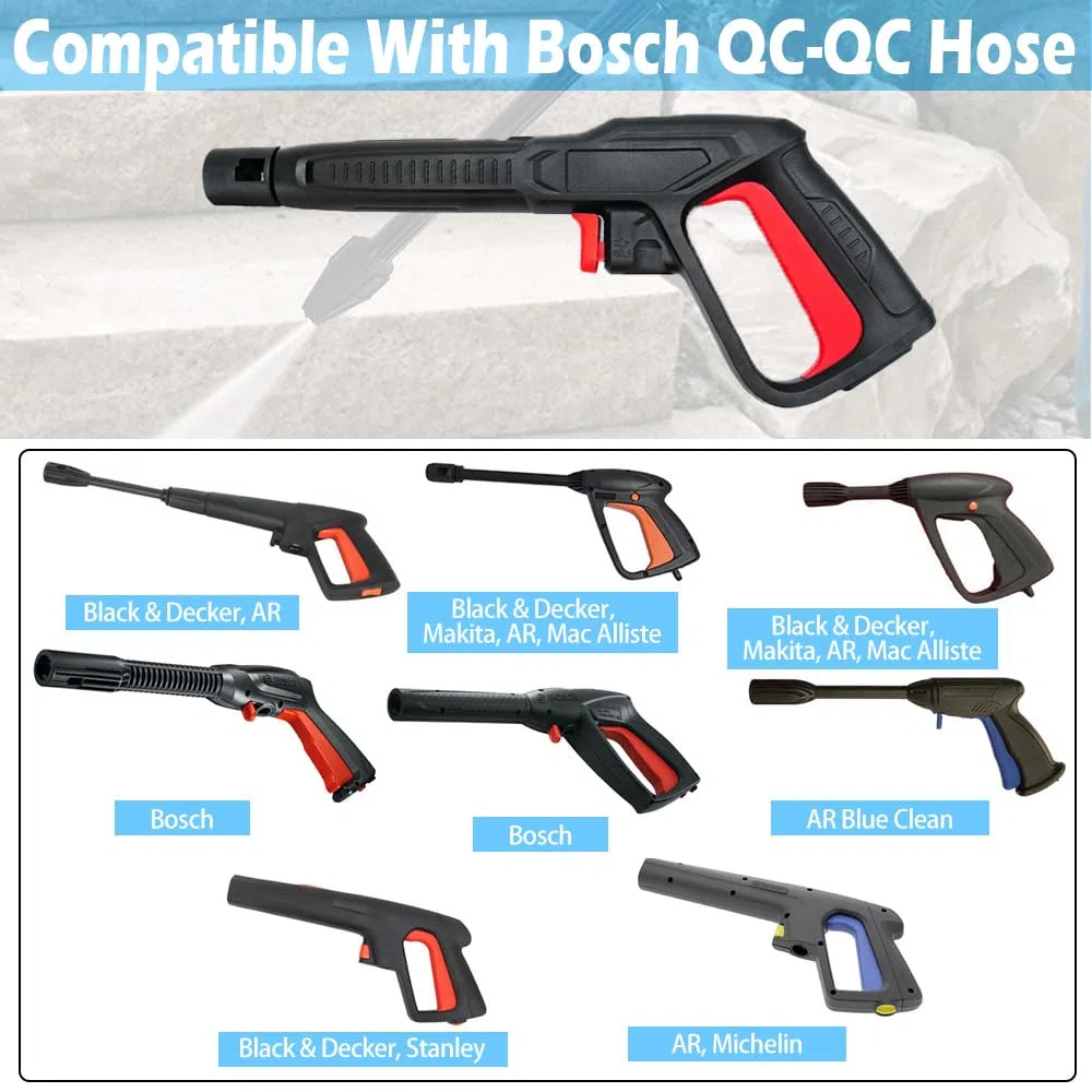 Kit de remplacement de pistolet pulvérisateur à gâchette avec lance pour nettoyeur haute pression 2350 PSI, système de connexion rapide pour Bosch, AQT avec buse de lance de pulvérisation réglable et