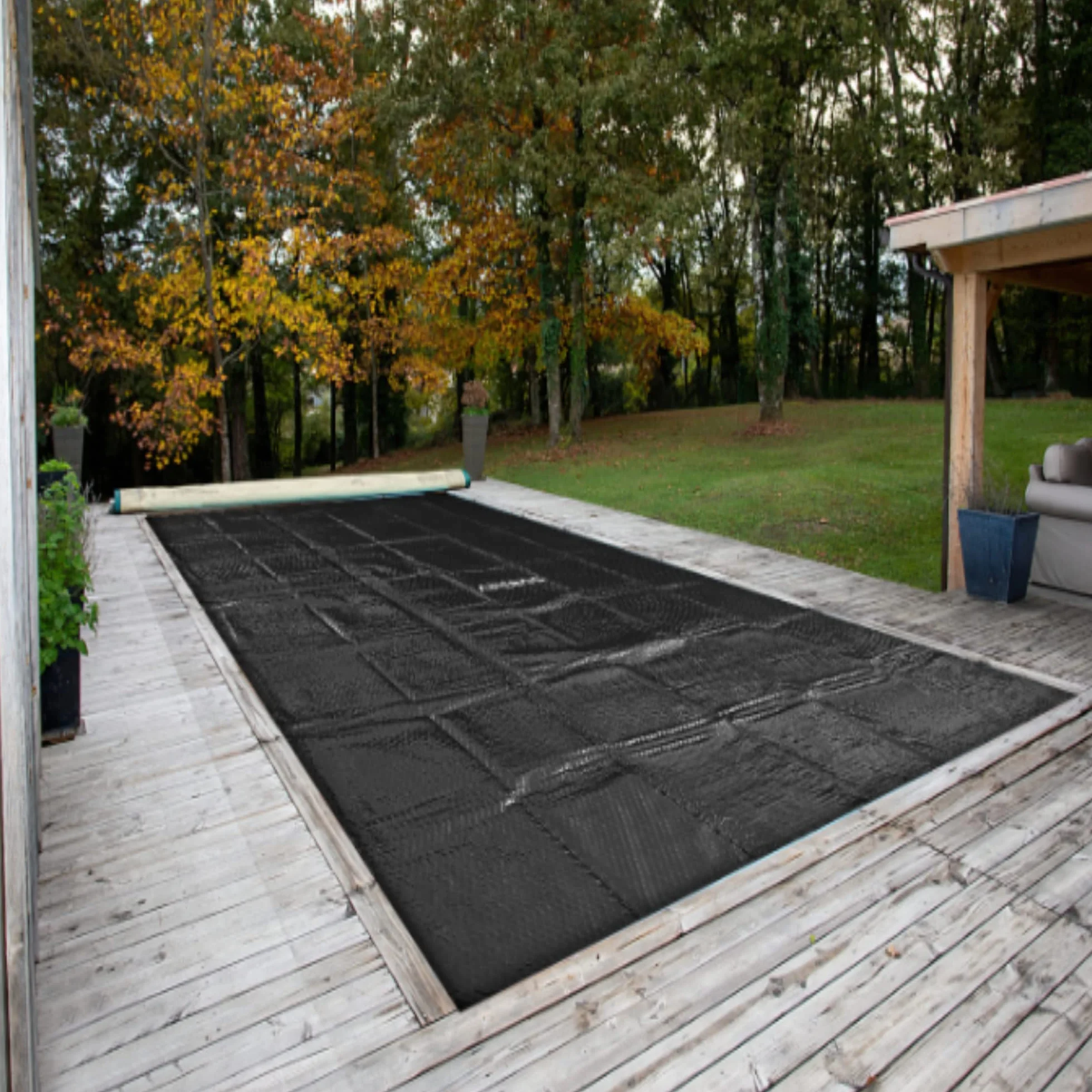 Arebos Pool bâche/Couverture Solaire | Bâche Solaire carrée Ø 4,5 x 2,2 m Noir | Bâche Solaire épaisseur 120 µm | Rouleau Solaire découpable | Chauffage de Piscine pour Chauffer l'eau