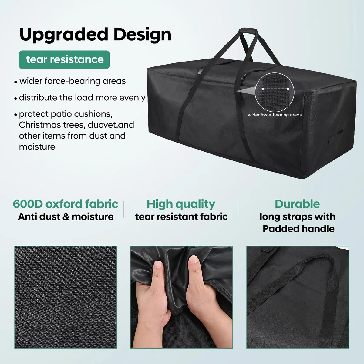 FAMIROSA Sac de Rangement pour Coussins de Jardin et Sac de Rangement imperméable, Anti-UV Tissu 600D Oxford, Fermeture éclair Durable et poignées pour Coussins d’extérieur (172x76x51cm)
