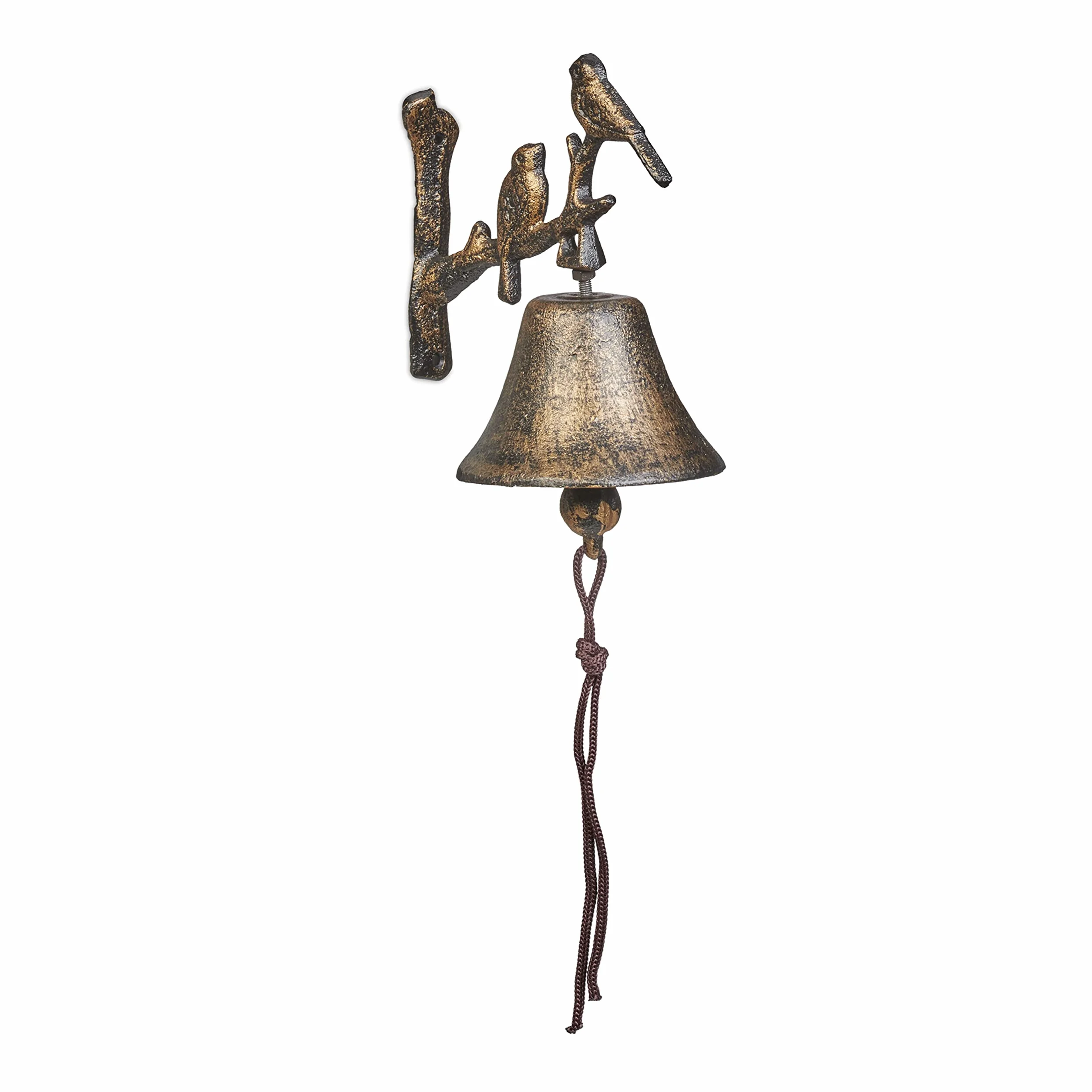 Relaxdays Cloche avec Petits Oiseaux, Corde, pour Jardin, HxLxP : 20 x 10 x 13 cm, décoration Murale, Vintage, Bronze