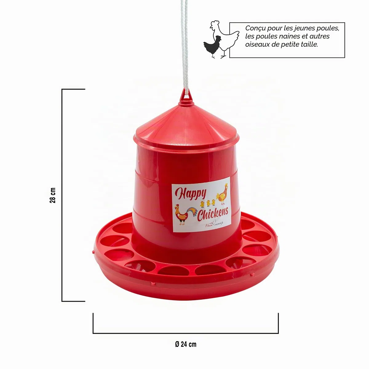 FINCA CASAREJO Pack Mangeoire 2 kg + Abreuvoir 3L pour Poules et Autres Volailles - Pack Happy Chickens - Corde Incluse pour Trémie