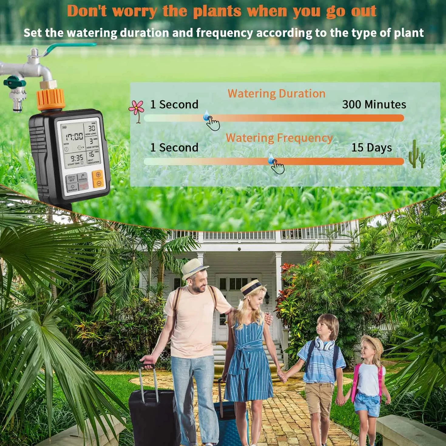 Johgee Programmateur Arrosage Automatique Minuteur Arrosage Goutte à Goutte, Imperméable et Utilisé à l'extérieur, Modes Multiples, 3" écran LCD, Irrigation pour Jardin Ferme Pelouse Fleur