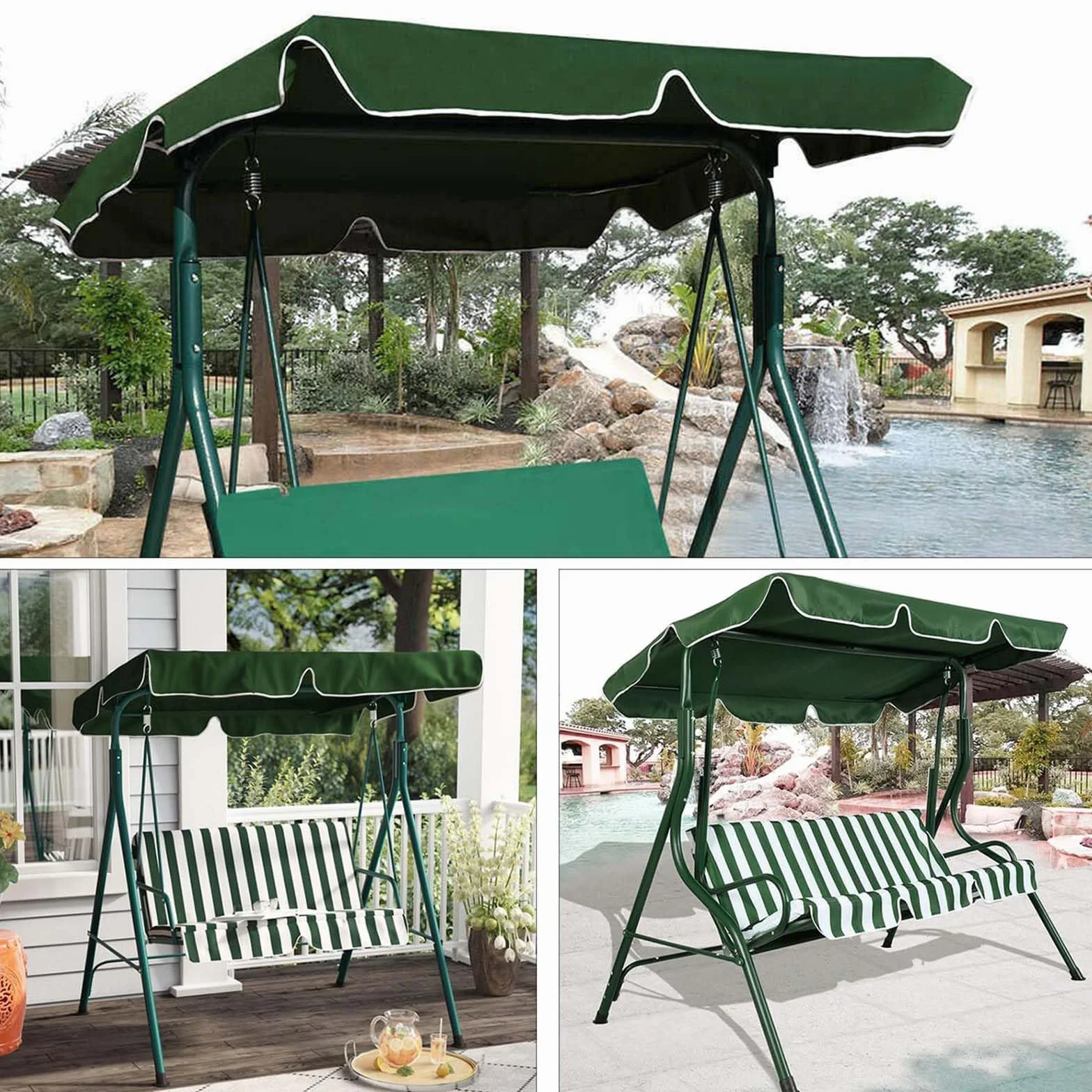 Générique Toit de Rechange pour Balancelle de Jardin Imperméables Balançoire de Jardin Auvent Pivotant Coupe Vent Toile de Rechange pour Balancelle Jardin Exterieur