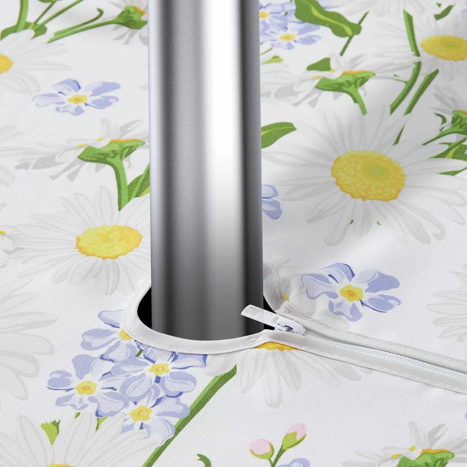 Nappe ronde d'extérieur 150 cm - Nappe essuyable avec trou de parasol et fermeture éclair, Nappes de table de jardin imperméables Housse de table étanche Nappe de table circulaire essuyable pour table