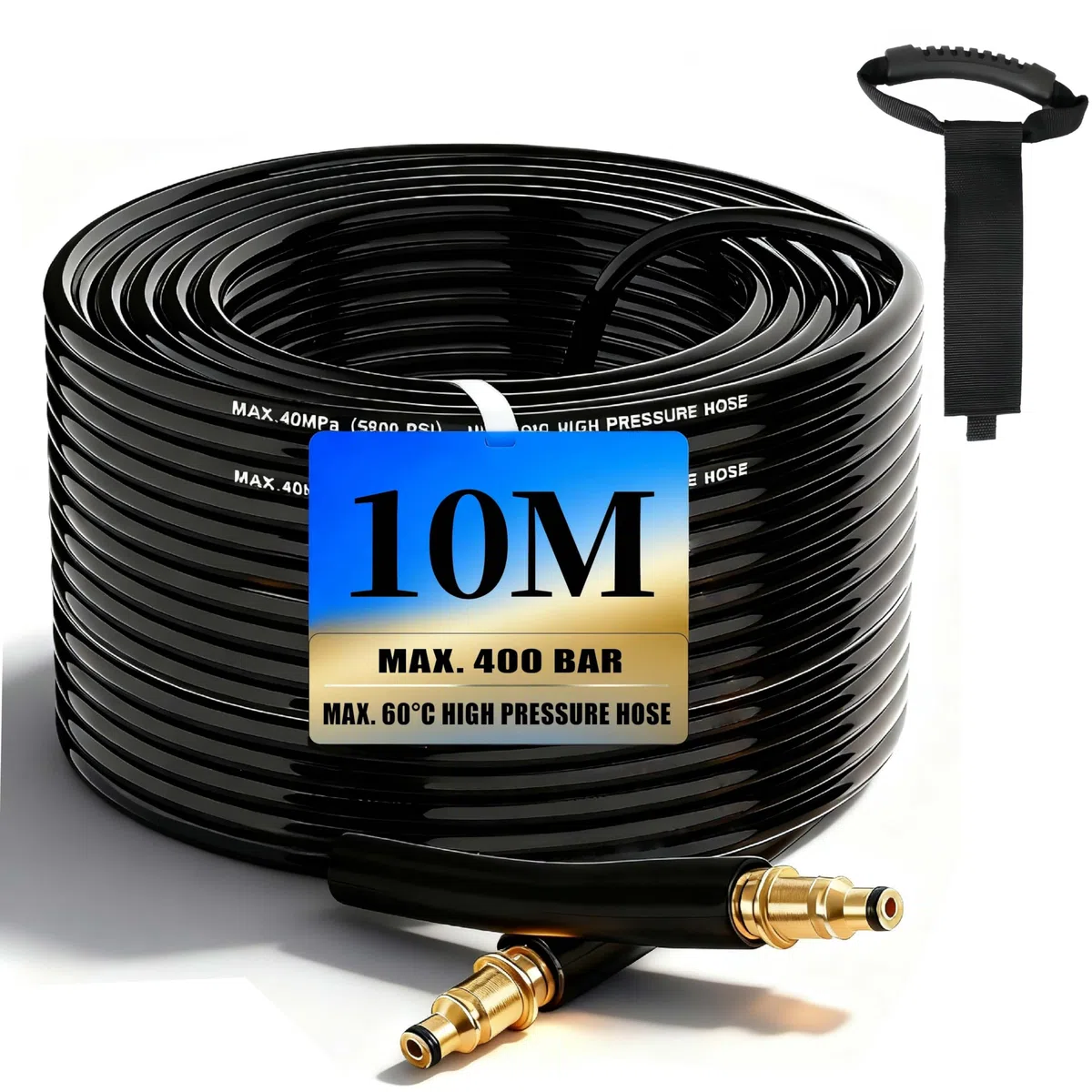 10m tuyau haute pression pour Kärcher K2 K3 K4 K5 K7, 400 Bar (5800 PSI) avec système Quick-Connect-Click, tuyau pratique de prolongation et de remplacement incl. ceinture de stockage