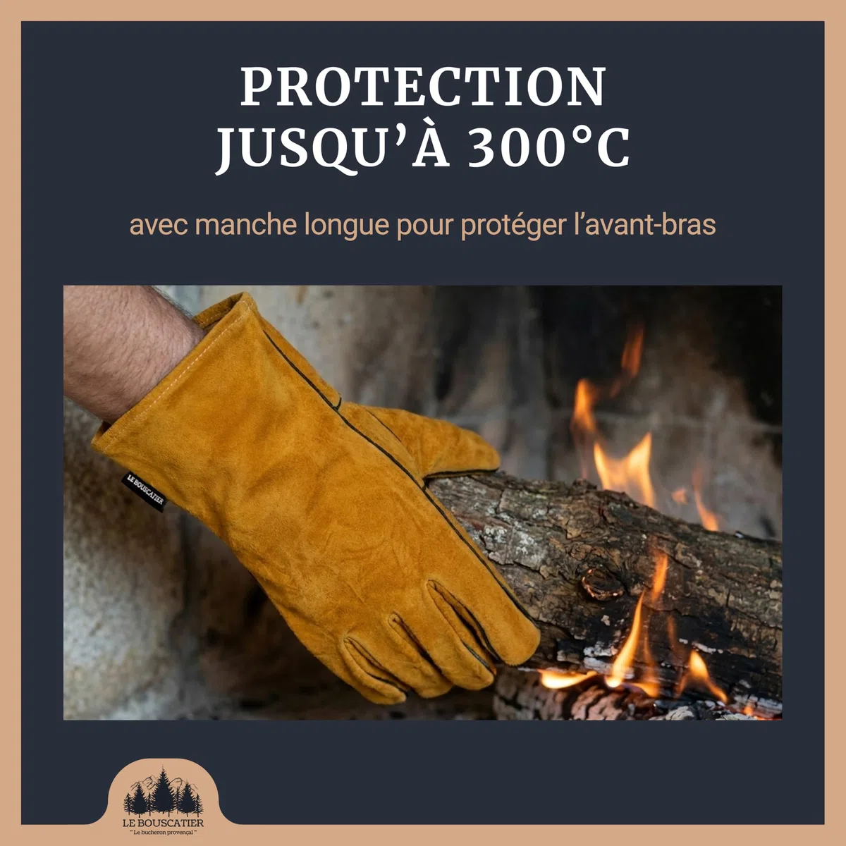 Paire de Gants camel de sécurité anti chaleur en cuir avec doublage intérieur pour poêle à bois, cheminée, barbecue, brasero et soudage. Résistant au feu, la soudure, le four, la cuisine (Camel)