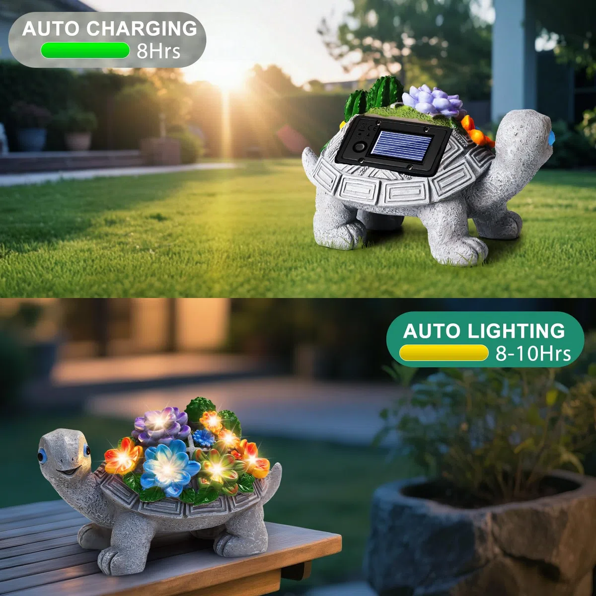 Statue Tortue Jardin Extérieur Deco Lampes Led Solaire, Cadeau Anniversaire Femme Maman Mamie Grand Mere Original, Sculptures et Statues de Jardin Decoration pour Balcon Terrasse Cadeau Fête des Mères
