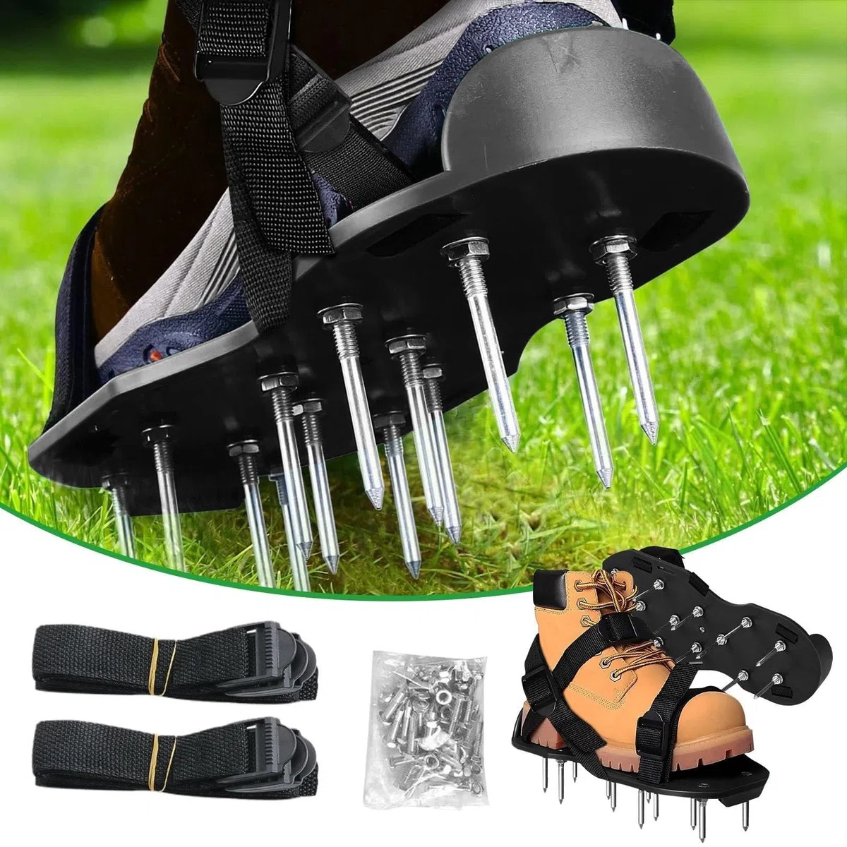 Chaussures d'aération de pelouse, aérateurs de jardin, chaussures d'aération de pelouse, aérateurs manuels avec pointes avec sangles réglables pour une utilisation efficace pour une ventilation