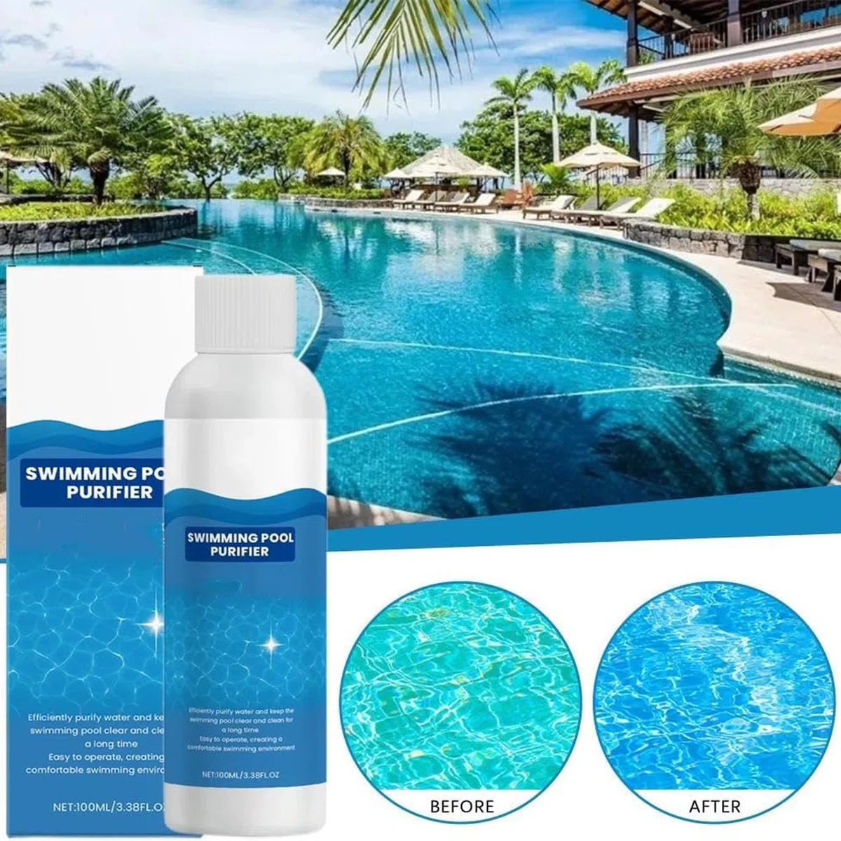 Liquide purifiant pour Piscine, Purificateur d'eau de Piscine, Clarifiant Liquide pour piscines, Gardez Votre Eau limpide, Clarifiant à Action Rapide eaux Troubles,Améliore la clarté de l'eau (2pcs)