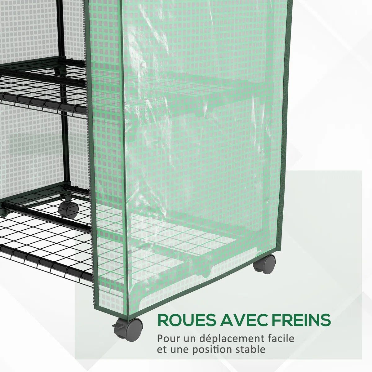 Outsunny Serre de Jardin PE avec étagères 3 Niveaux, Serre de Balcon, bâche PE, châssis en Acier, Porte zippée Enroulable, pour légumes Plantes Fleurs, 69x49x130cm, Vert