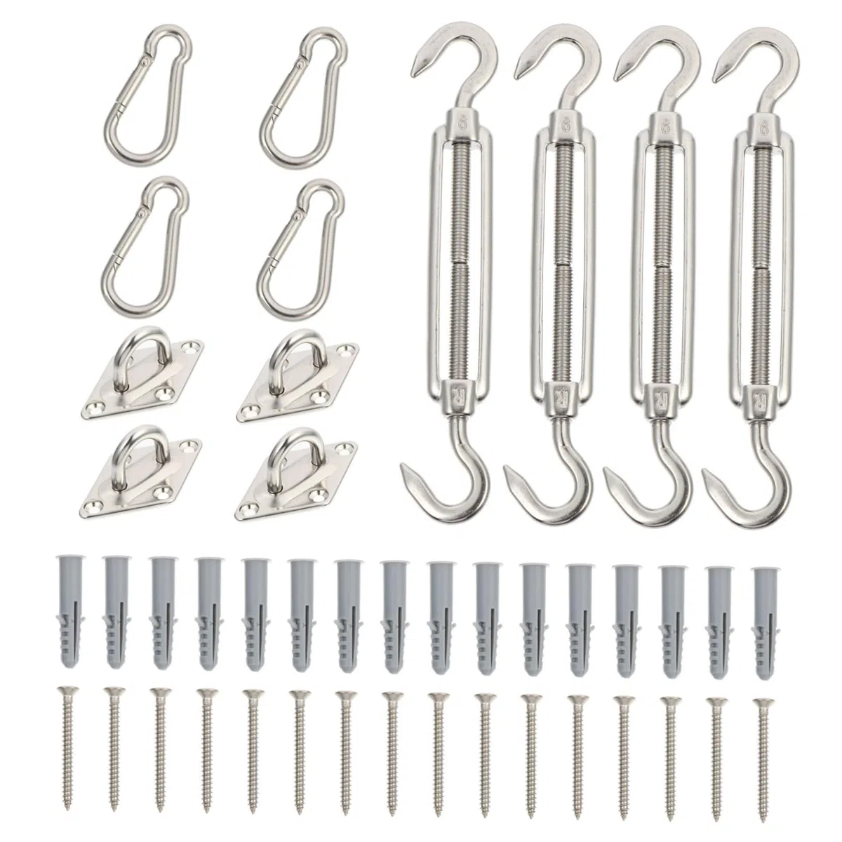 GALPADA Kit de Fixation Voile Ombrage en Acier Inoxydable Argenté, Accessoires Pratiques pour Auvent, pour Camping Protection Le Vent