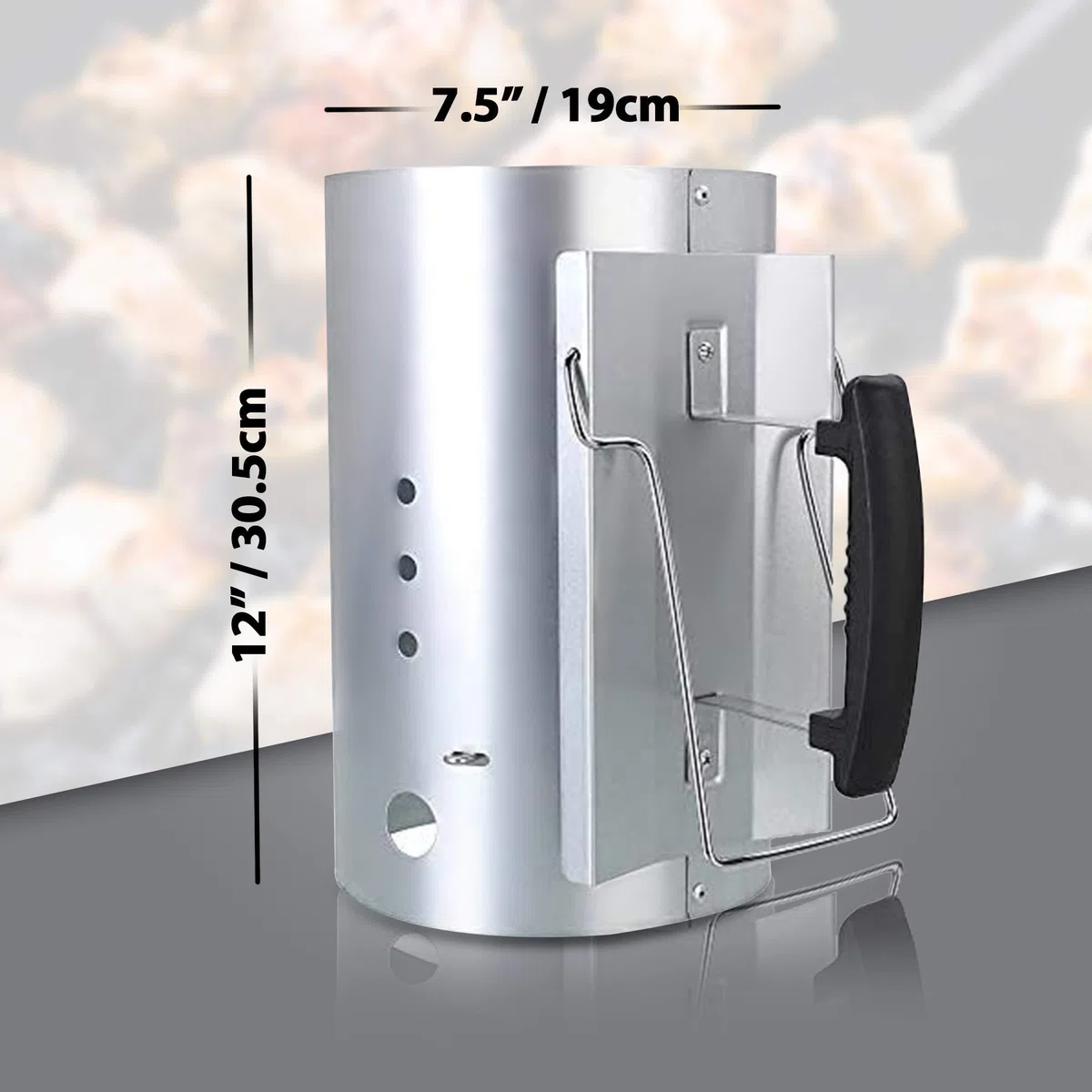 Démarreur avec poignée de sécurité, démarreur de cheminée, Foyer au Charbon de Bois, Accessoire de Barbecue pour Weber 7416, Barbecue à démarrage Rapide pour Les grillades, 30 cm H, 19 cm DIA